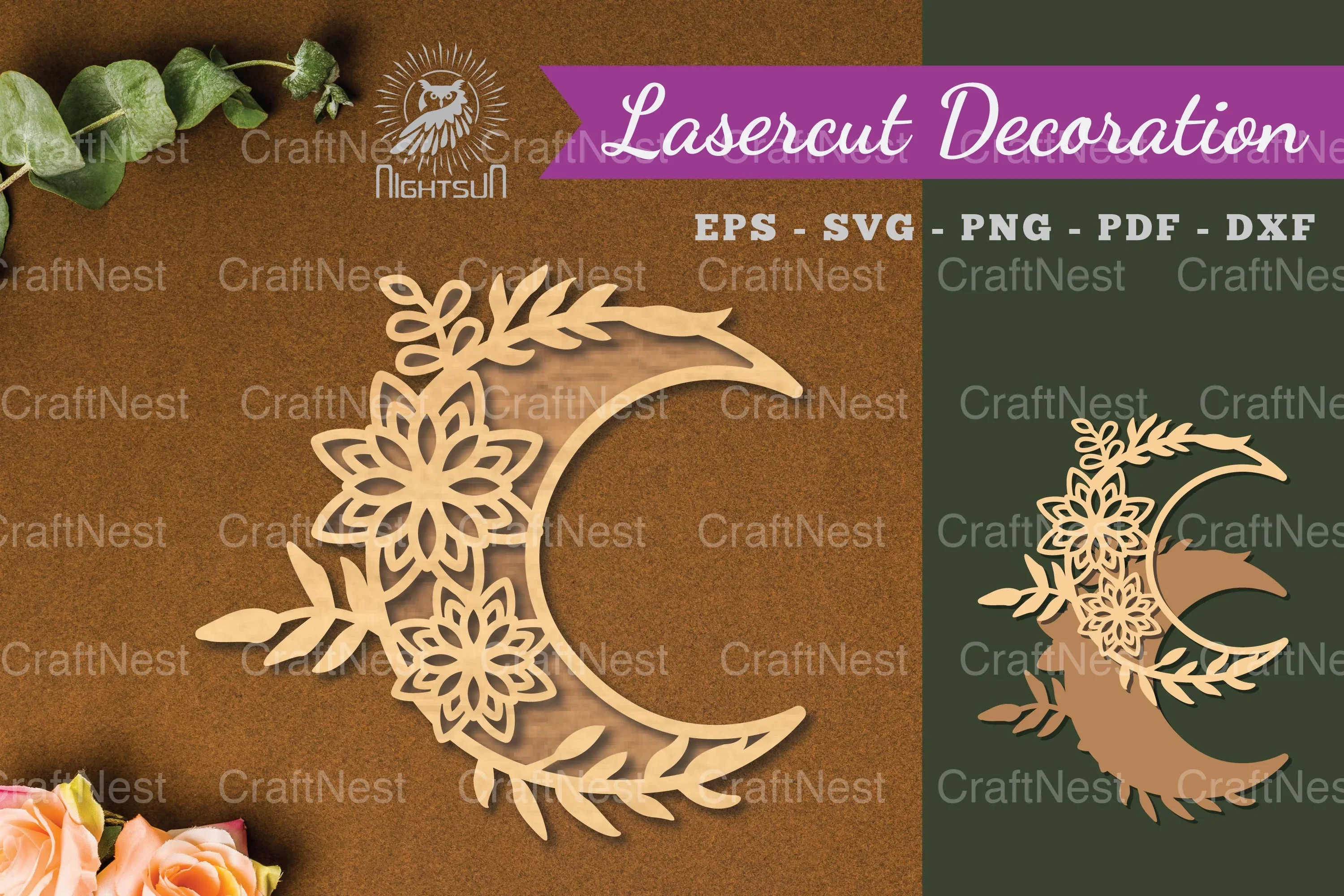 Flowers Moon Laser Cut Decoration Clipart Bundle