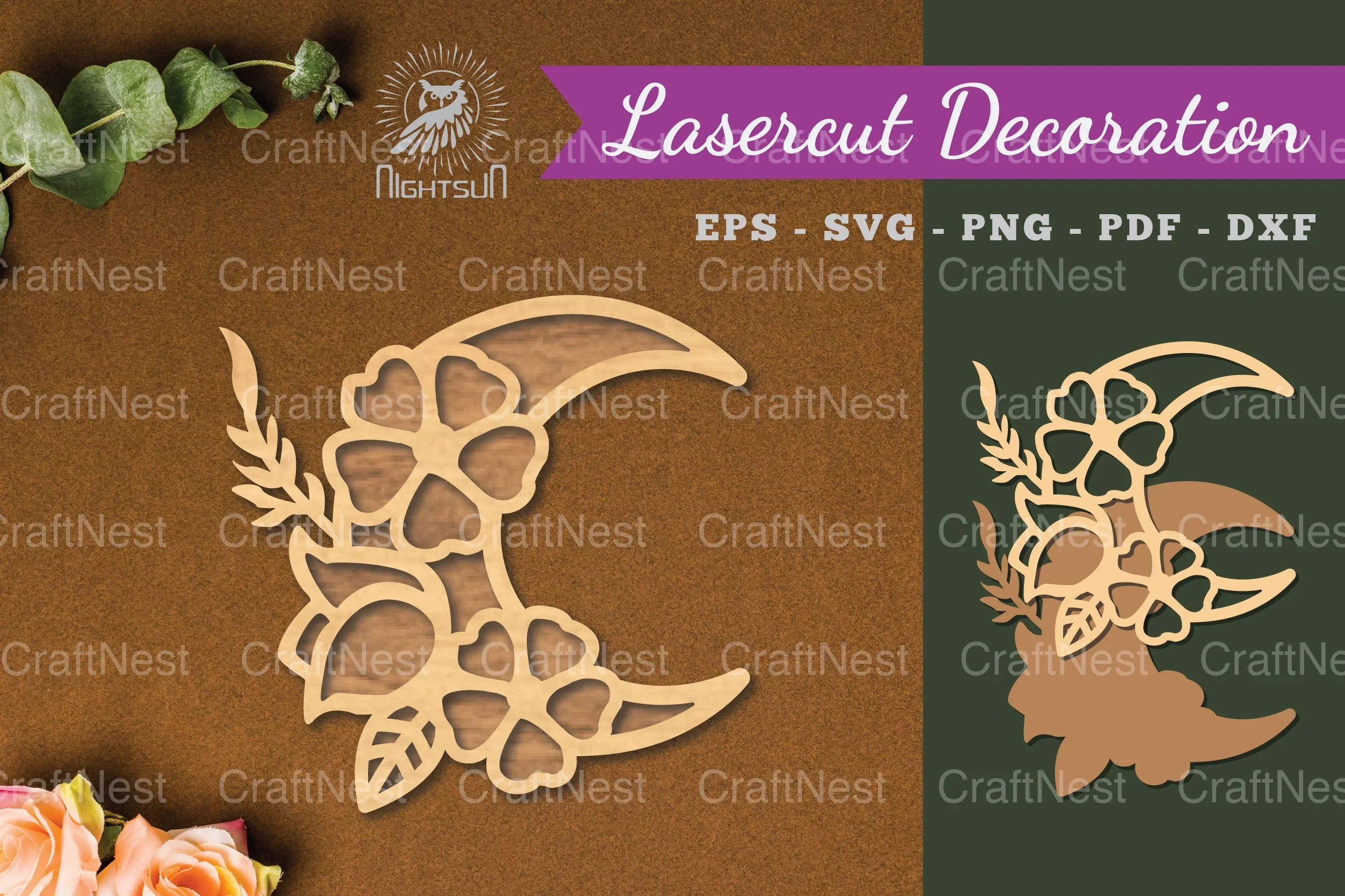 Flowers Moon Laser Cut Decoration Clipart Bundle