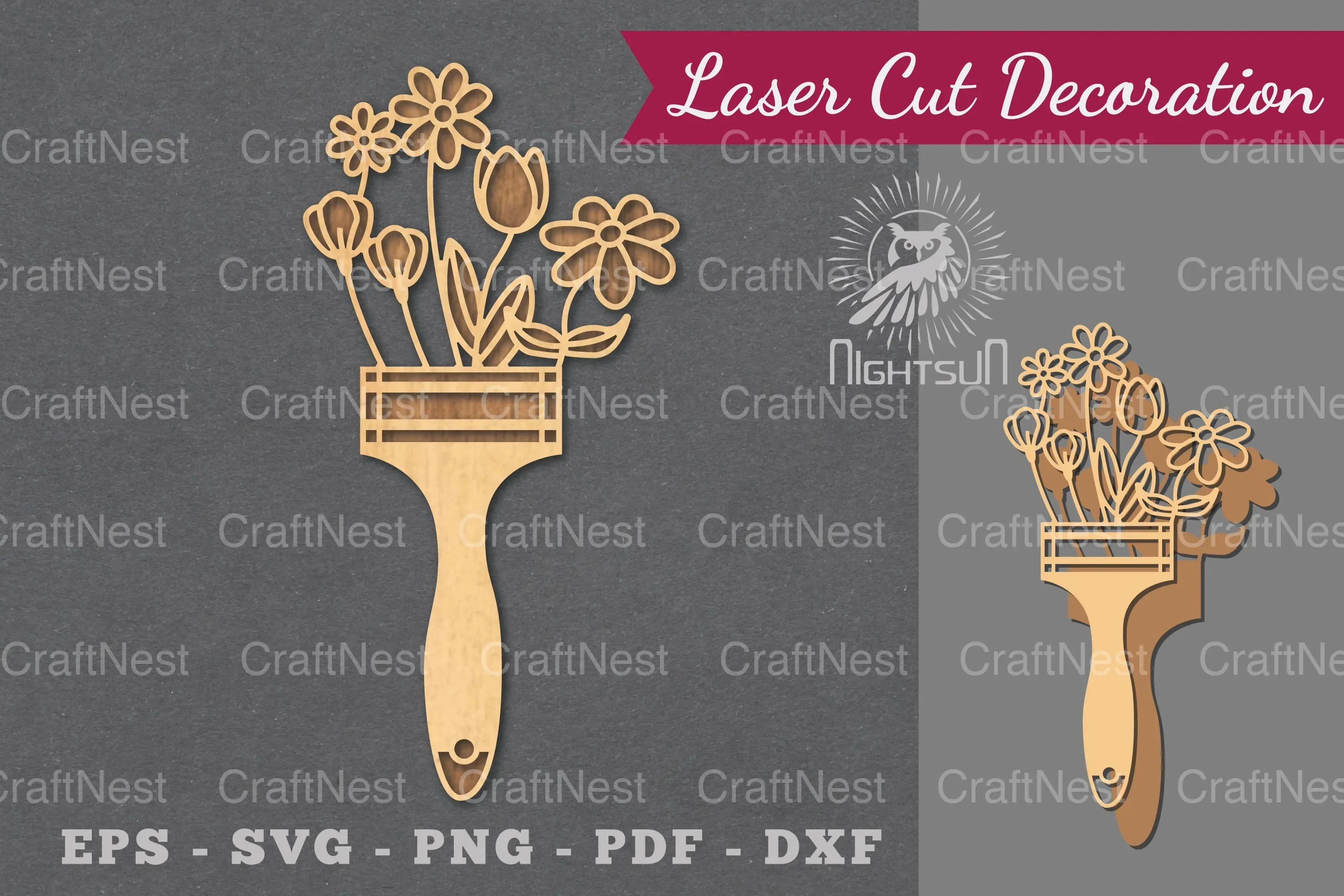 Flowers Paintbrush Laser Cut Decoration Clipart Bundle