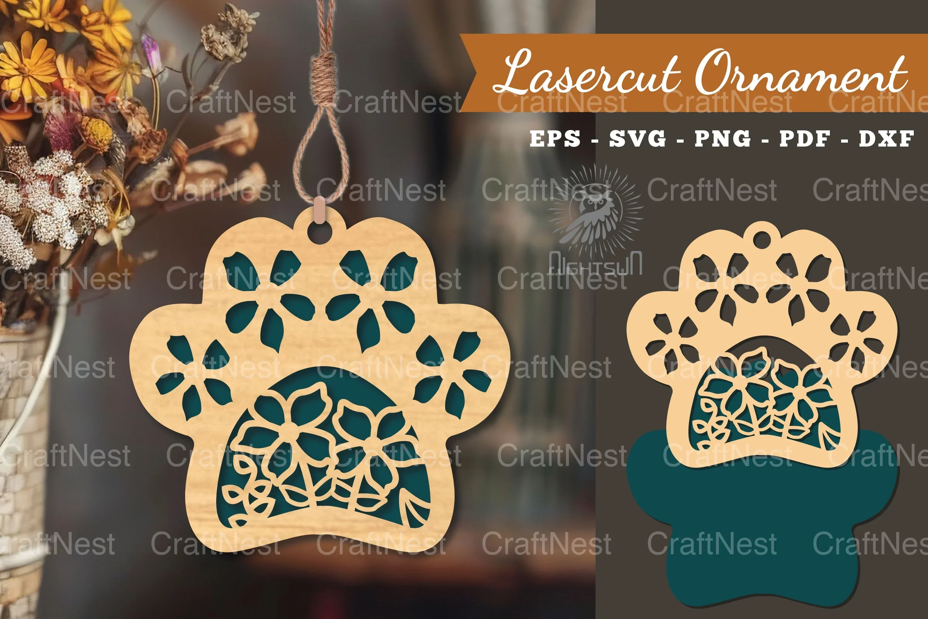Flowers Paw Laser Cut Ornament Clipart Bundle