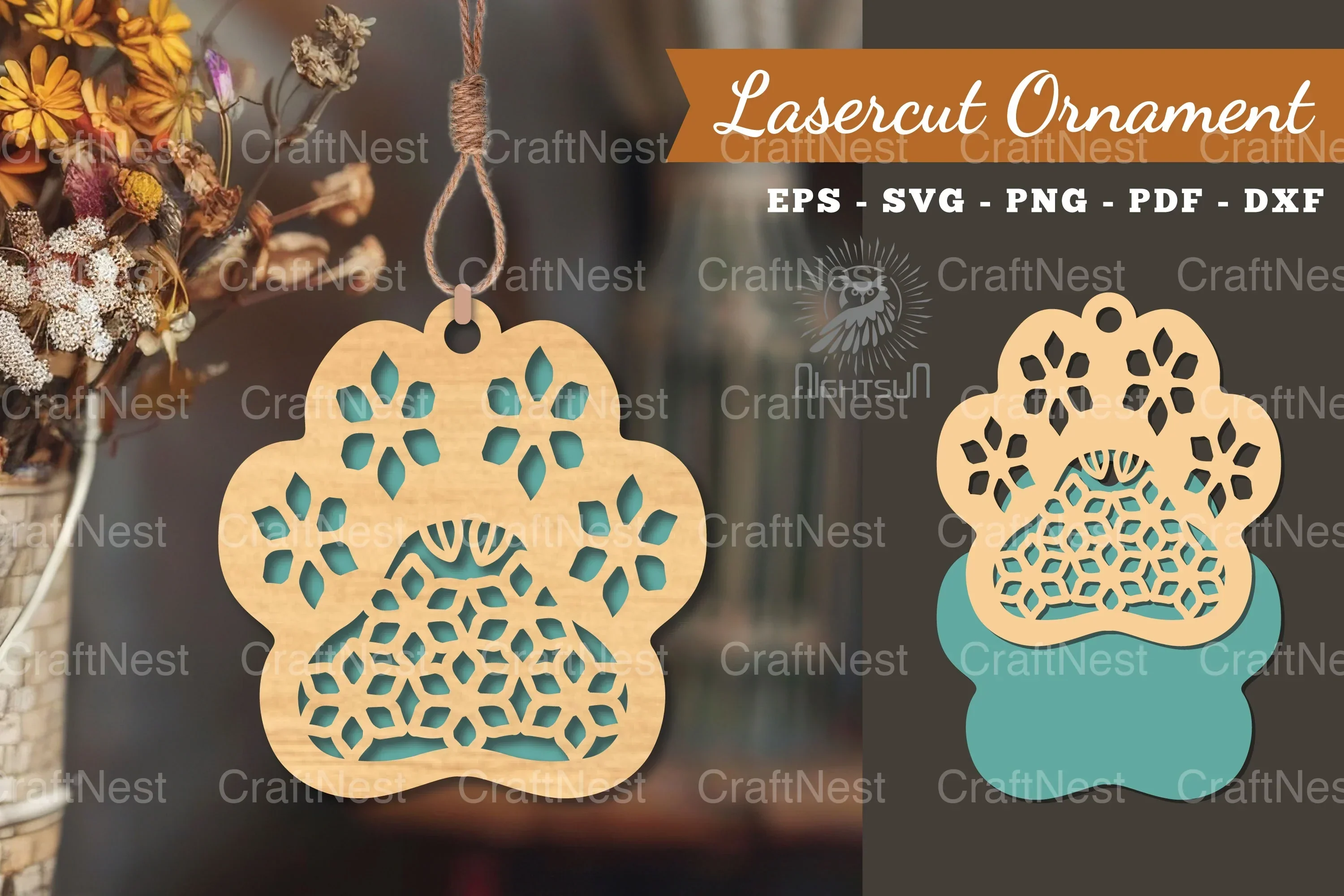 Flowers Paw Laser Cut Ornament Clipart Bundle