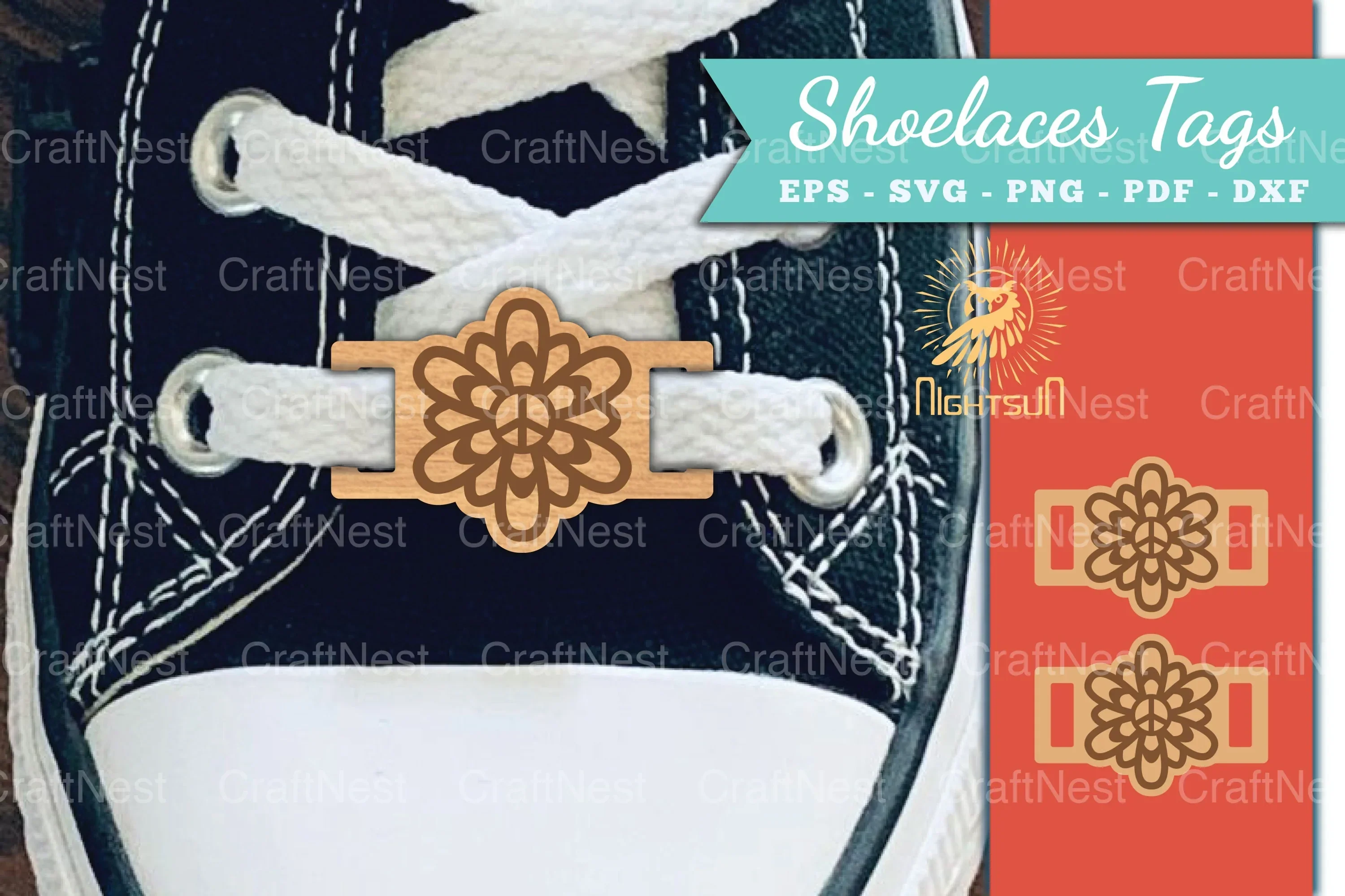 Flowers Peace Shoelaces Tags Laser Cut SVG Bundle
