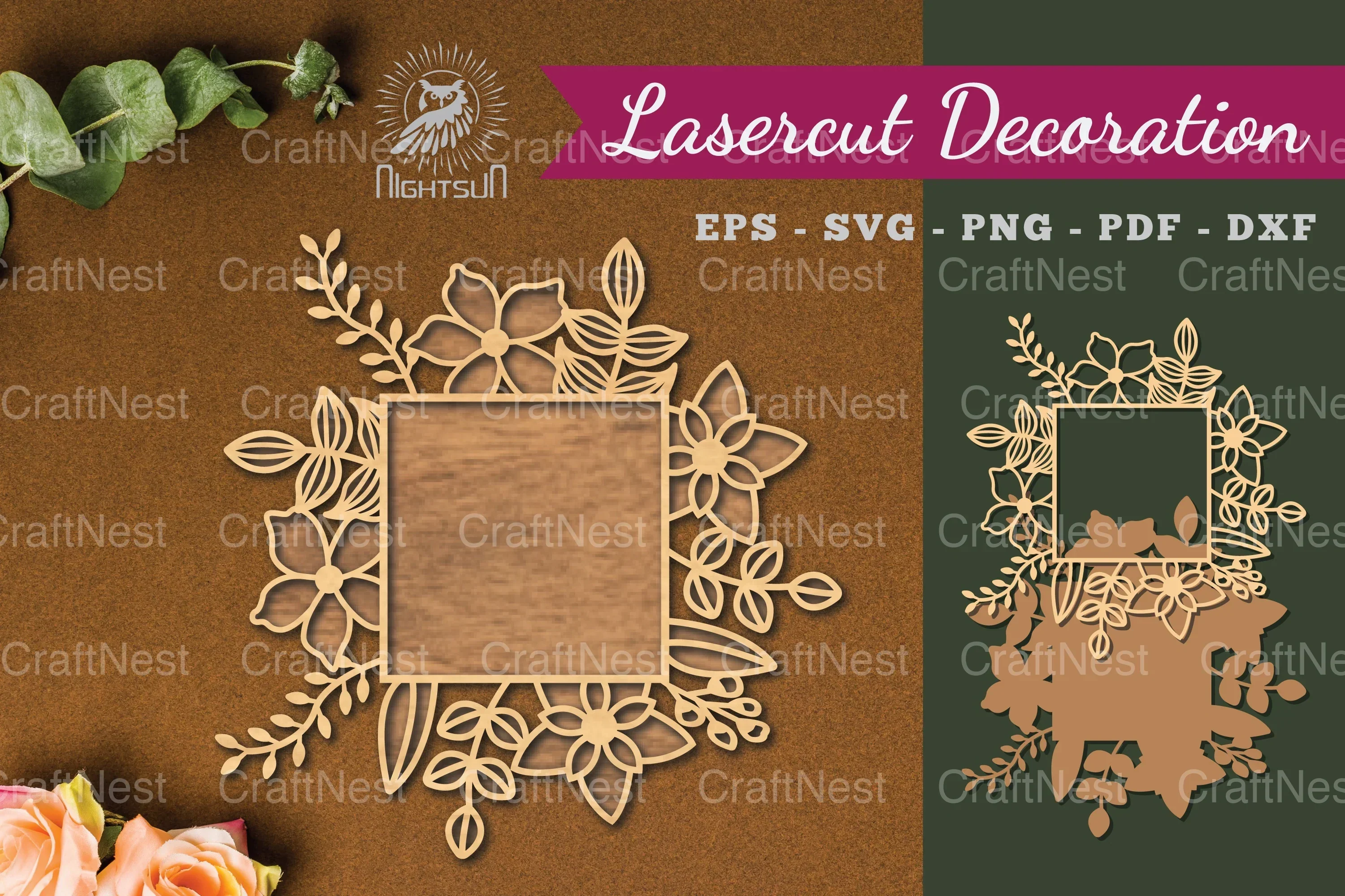 Flowers Rectangular Laser Cut Decoration Clipart Bundle