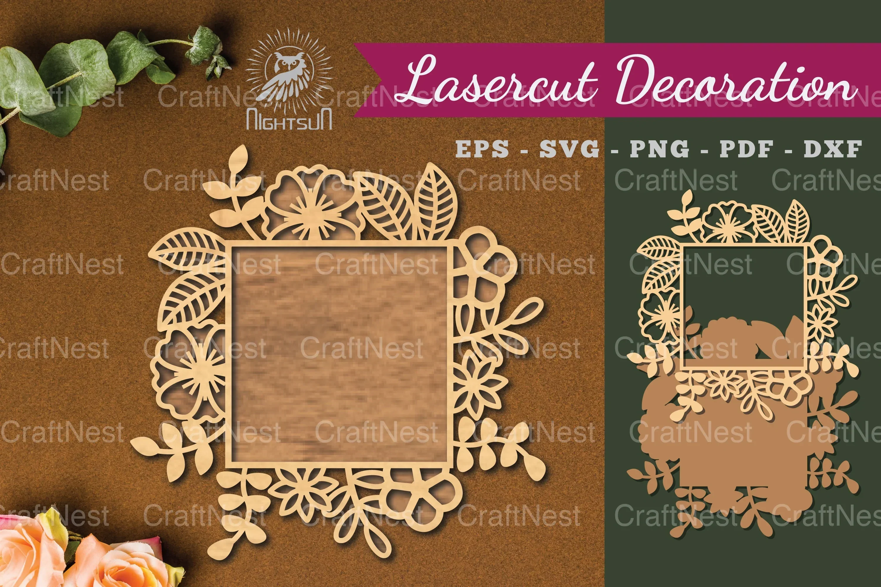 Flowers Rectangular Laser Cut Decoration Clipart Bundle