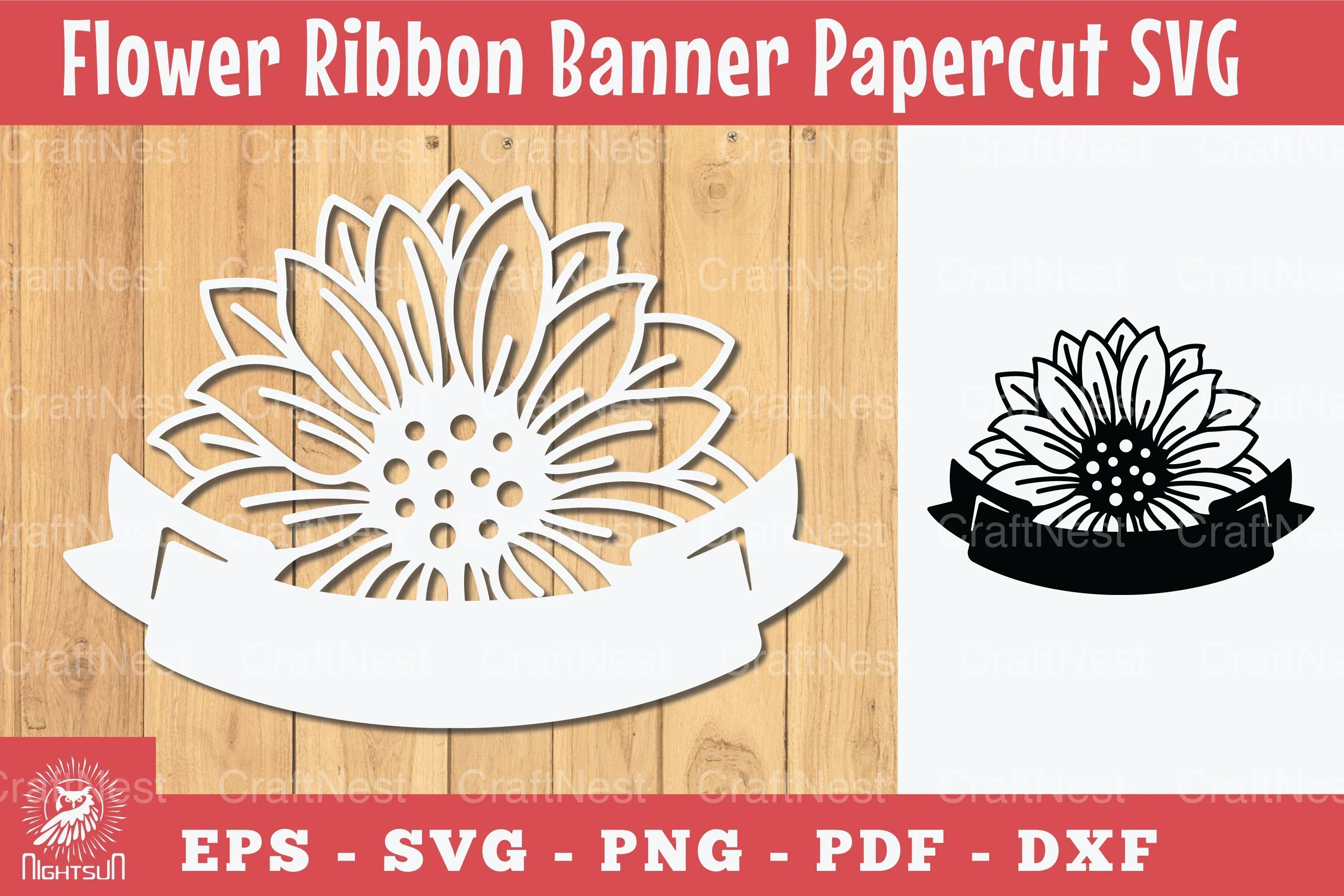 Flowers Ribbon Banner Papercut Clipart Bundle