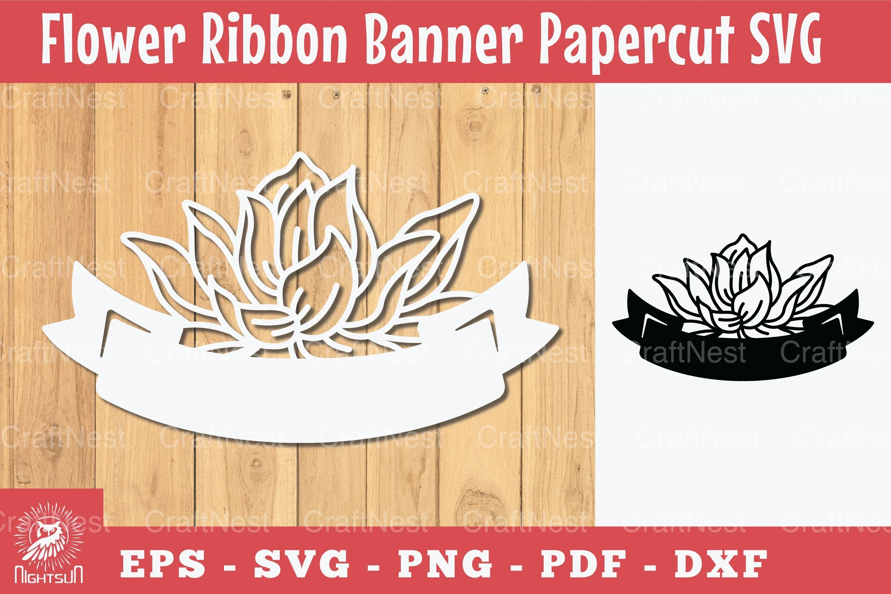 Flowers Ribbon Banner Papercut Clipart Bundle