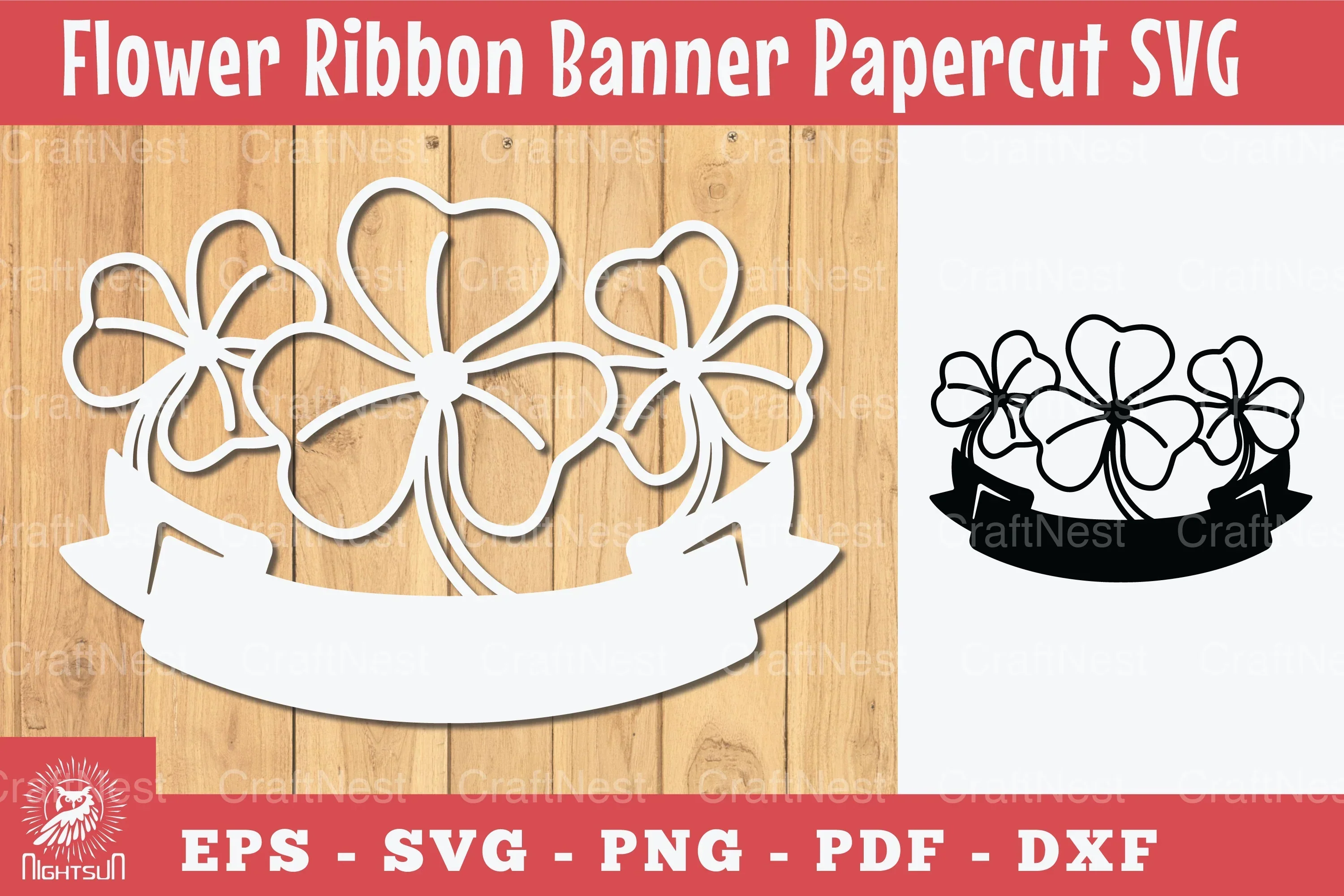 Flowers Ribbon Banner Papercut Clipart Bundle