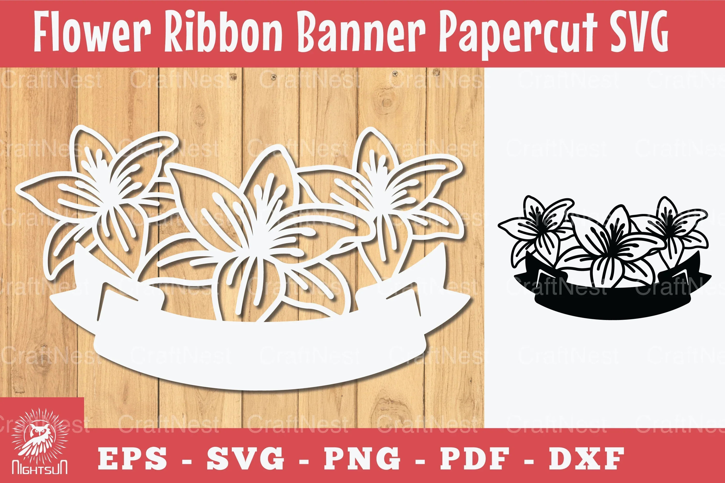 Flowers Ribbon Banner Papercut Clipart Bundle