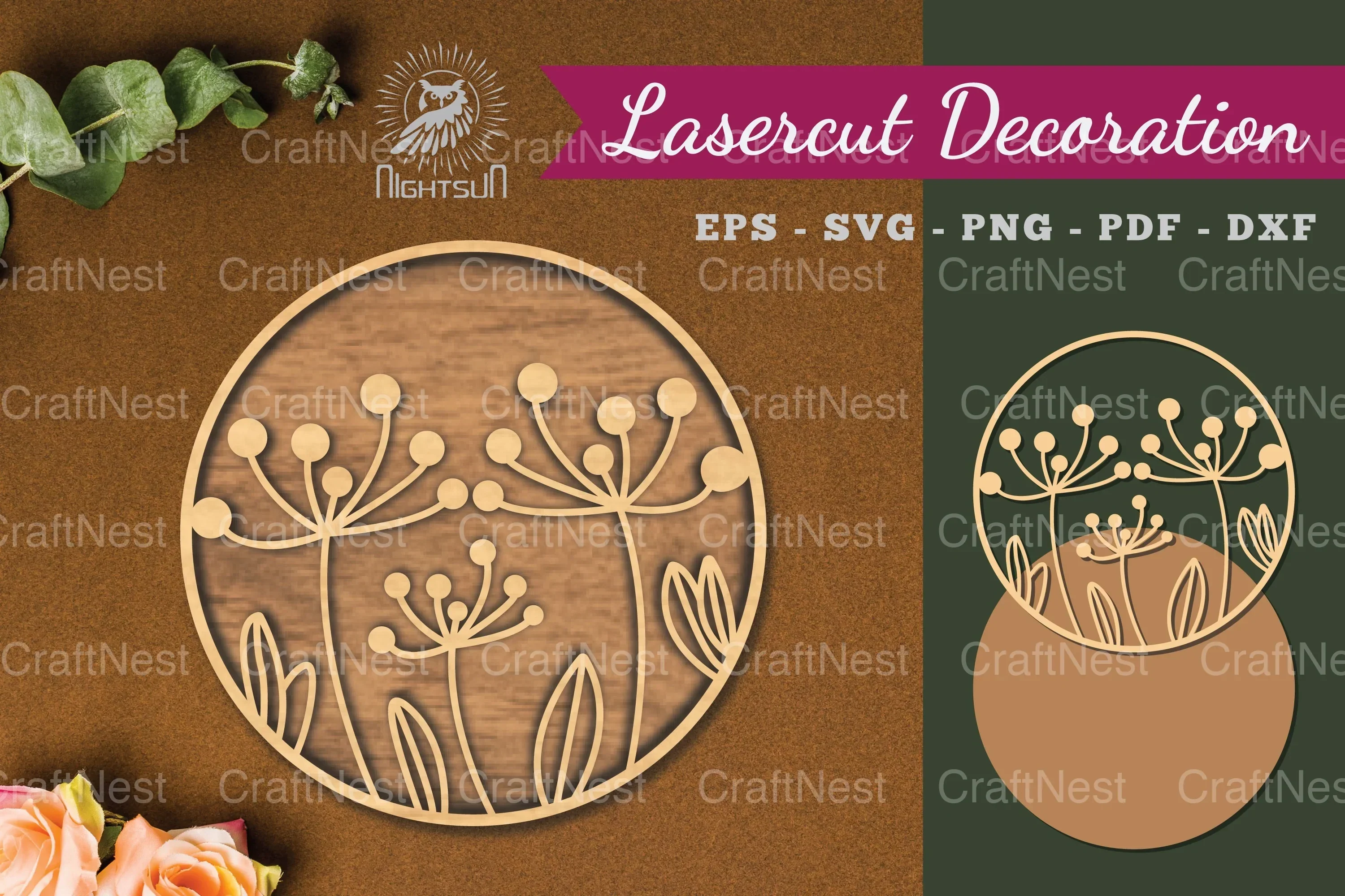 Flowers Round Laser Cut Decoration Clipart Bundle