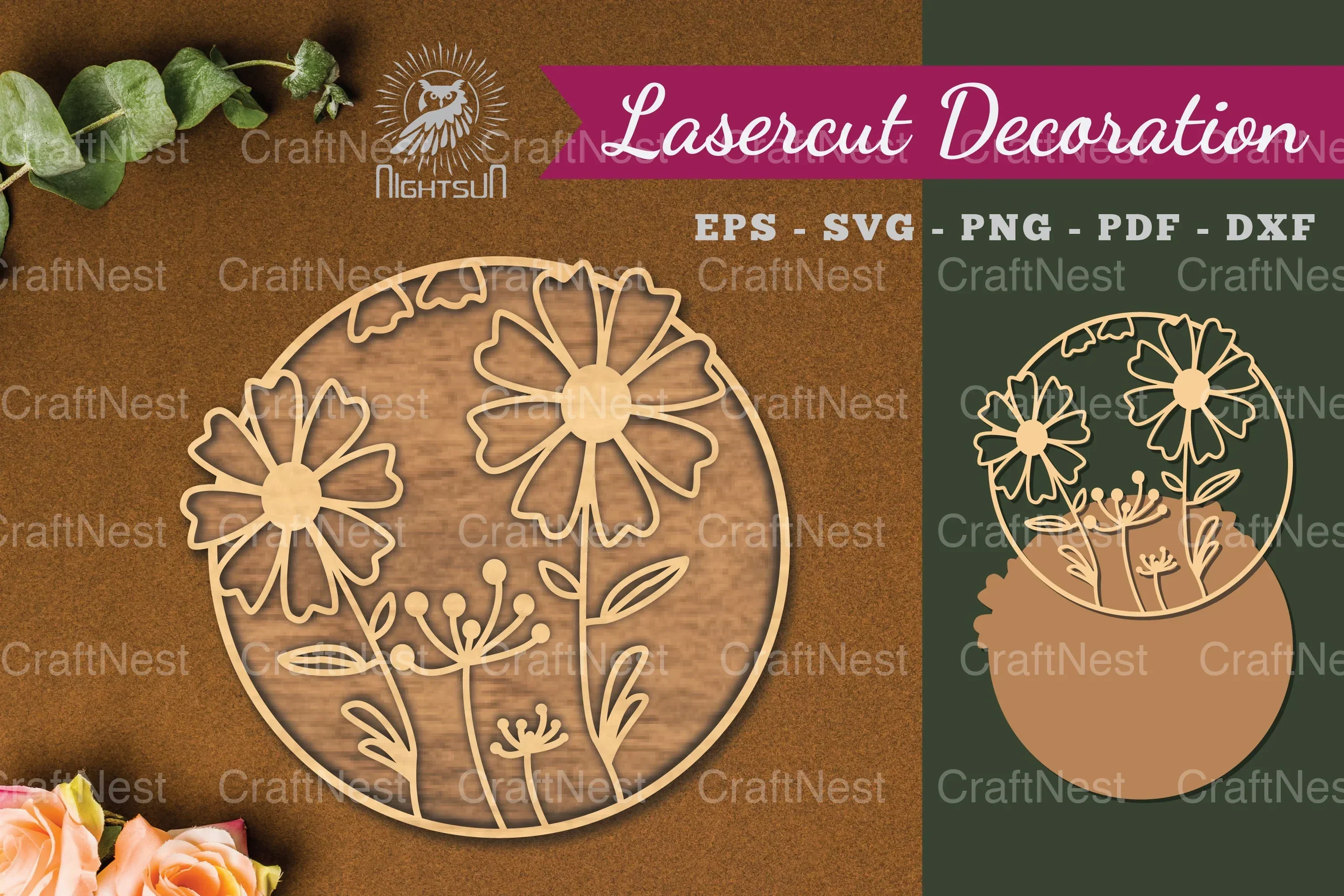 Flowers Round Laser Cut Decoration Clipart Bundle