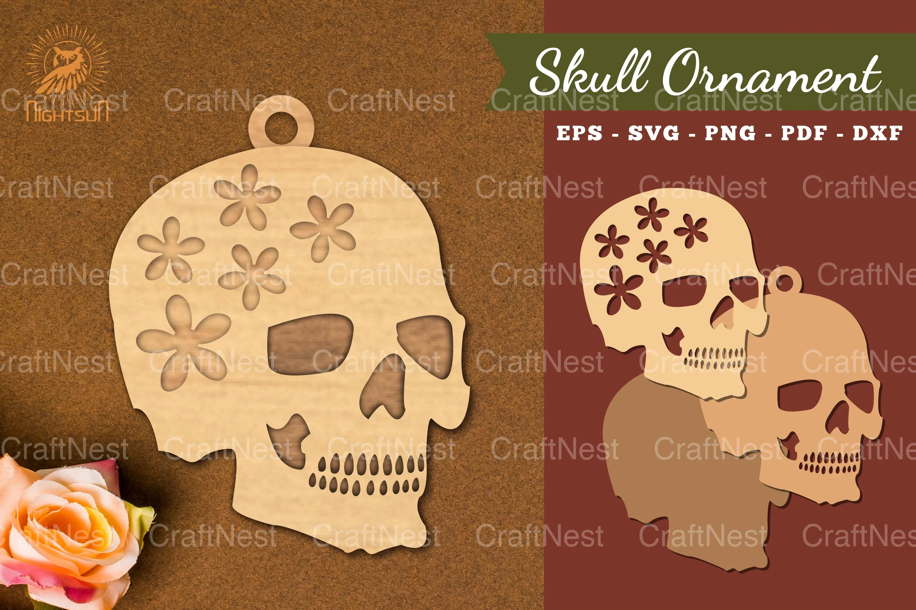 Flowers Skull Laser Cut Ornament Clipart Bundle