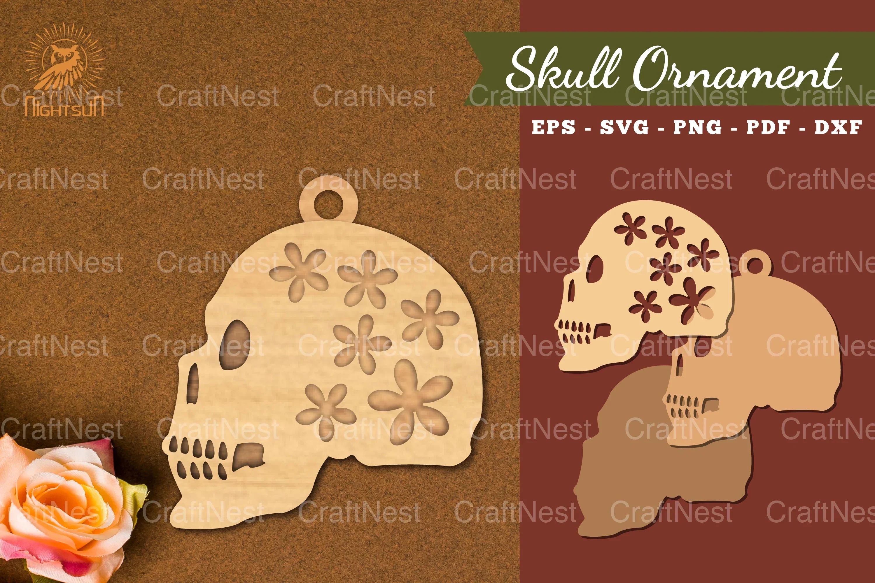 Flowers Skull Laser Cut Ornament Clipart Bundle