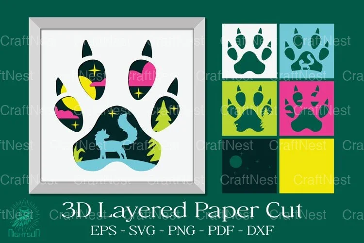 Fox Footprint 3D Layered Papercut Clipart Bundle