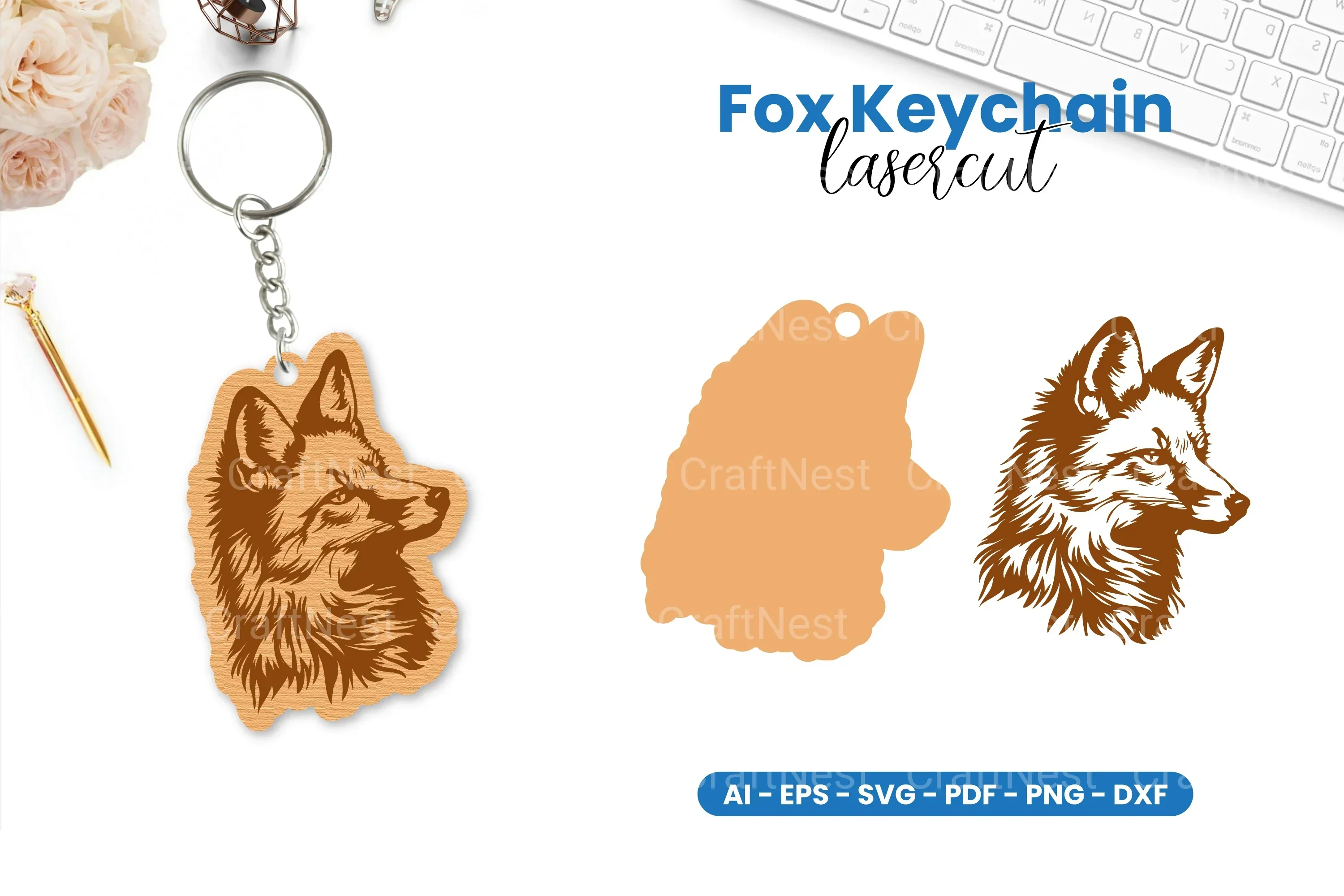 Fox Keychain Lasercut SVG Bundle