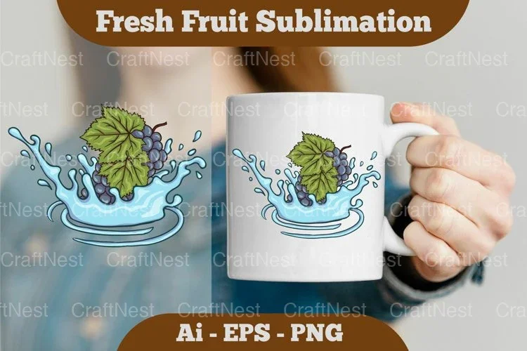 Fresh Grapes Splash Mug Clipart Bundle