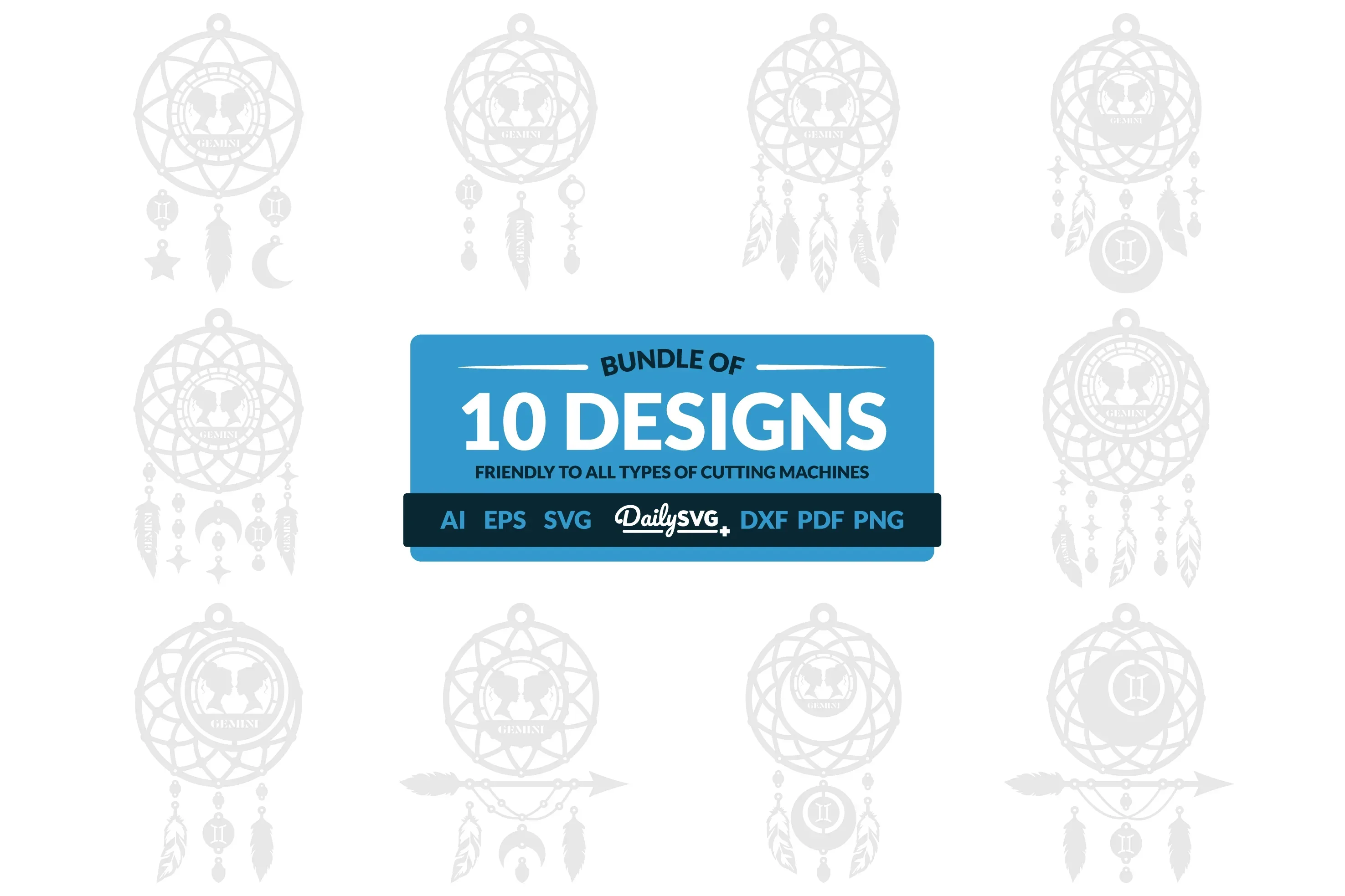 Gemini Dream Catcher Laser Cut Set Clipart