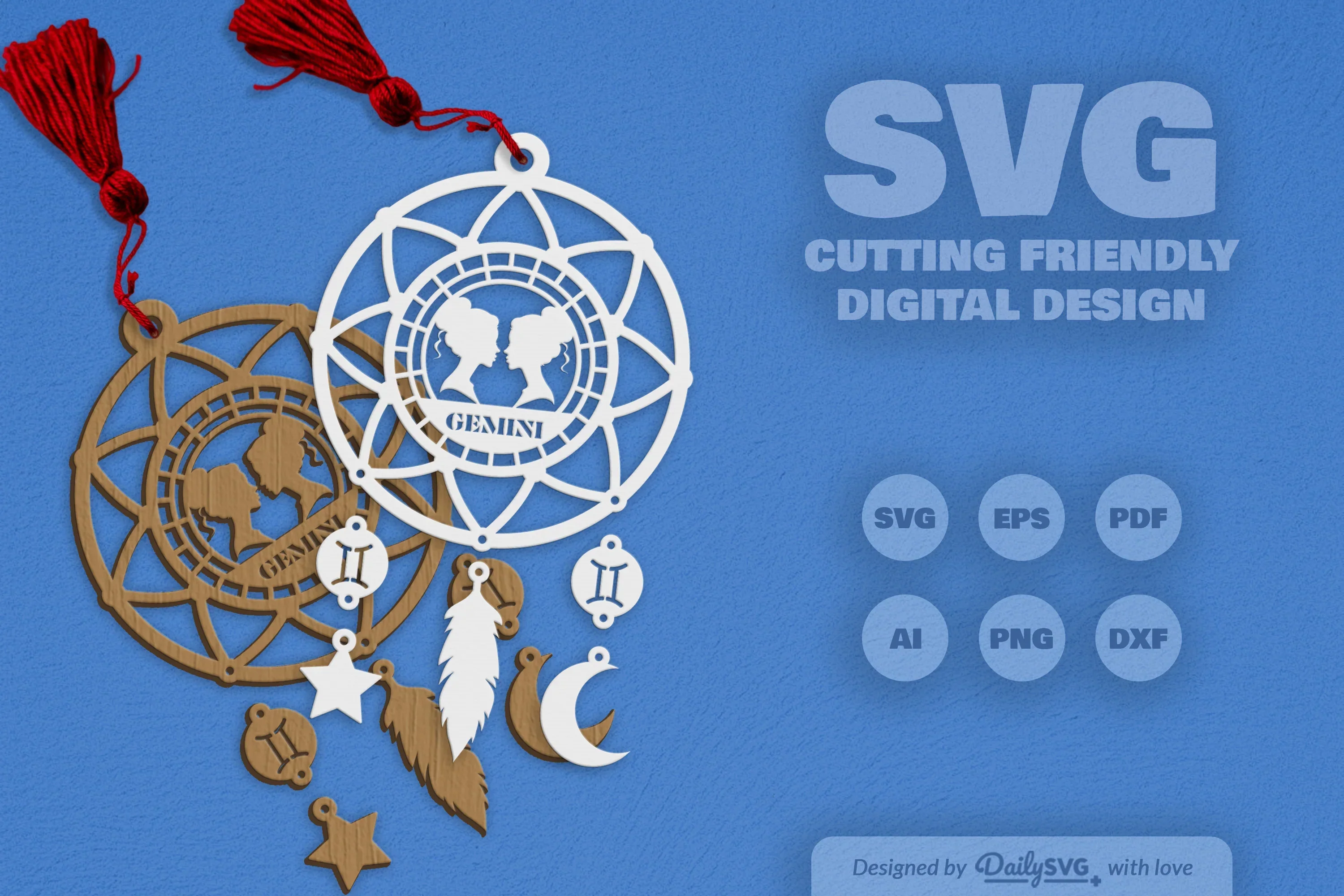 Gemini Dream Catcher Laser Cut Set Clipart - Image 10