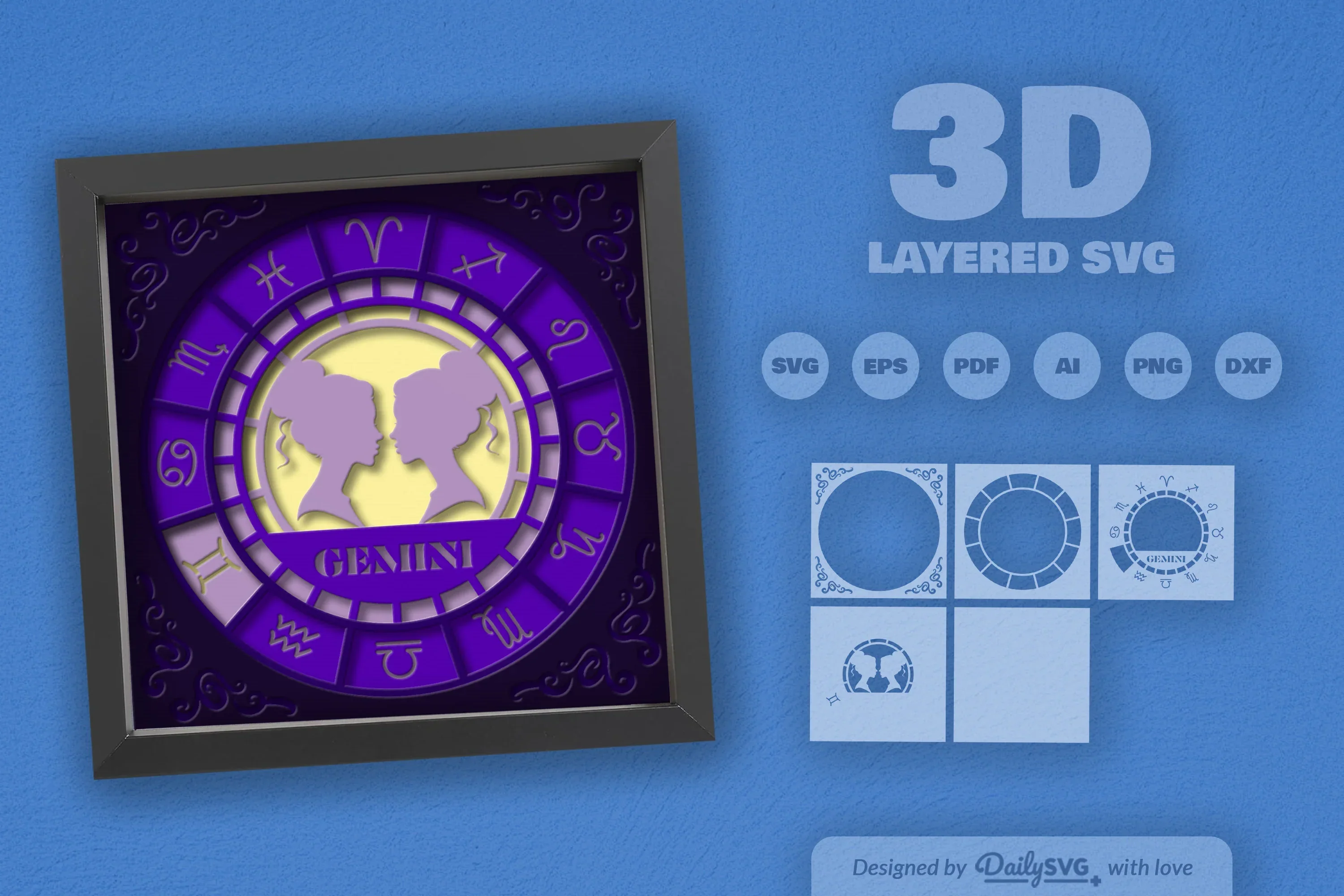 Gemini Zodiac 3D Shadow Box Papercut SVG Bundle - Image 2