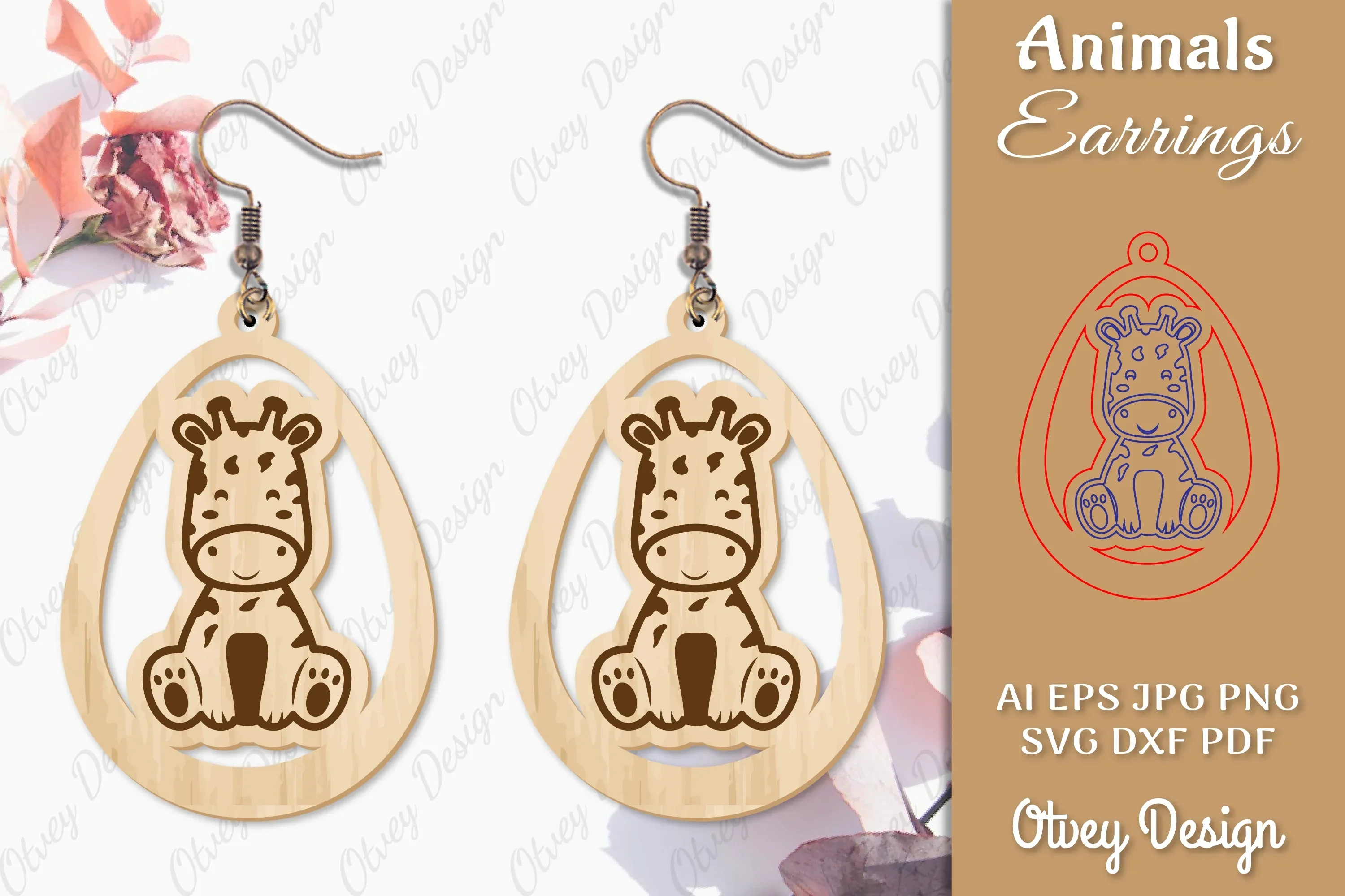 Giraffe Animal Earrings Lasercut SVG Bundle
