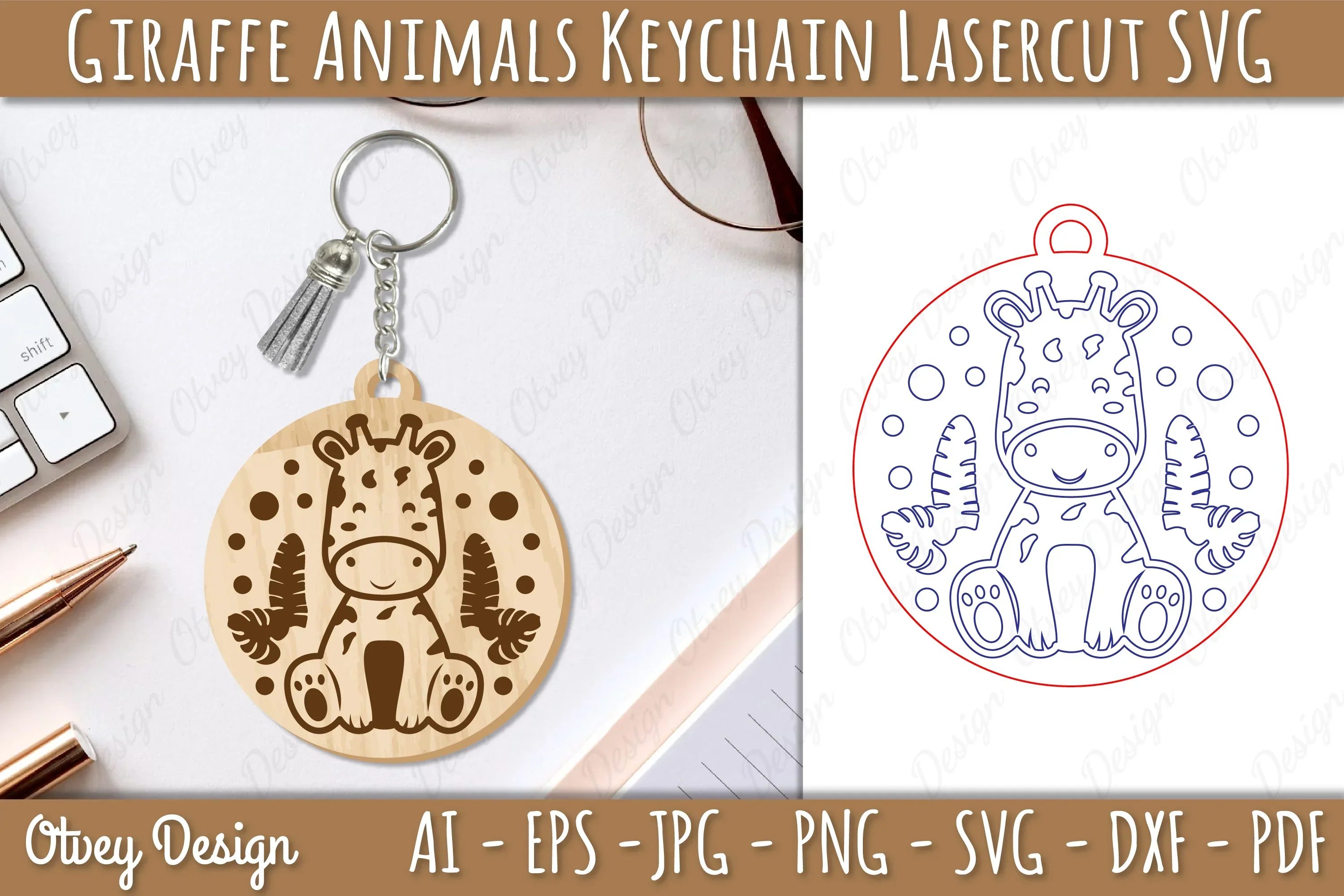 Giraffe Animal Keychain SVG Bundle