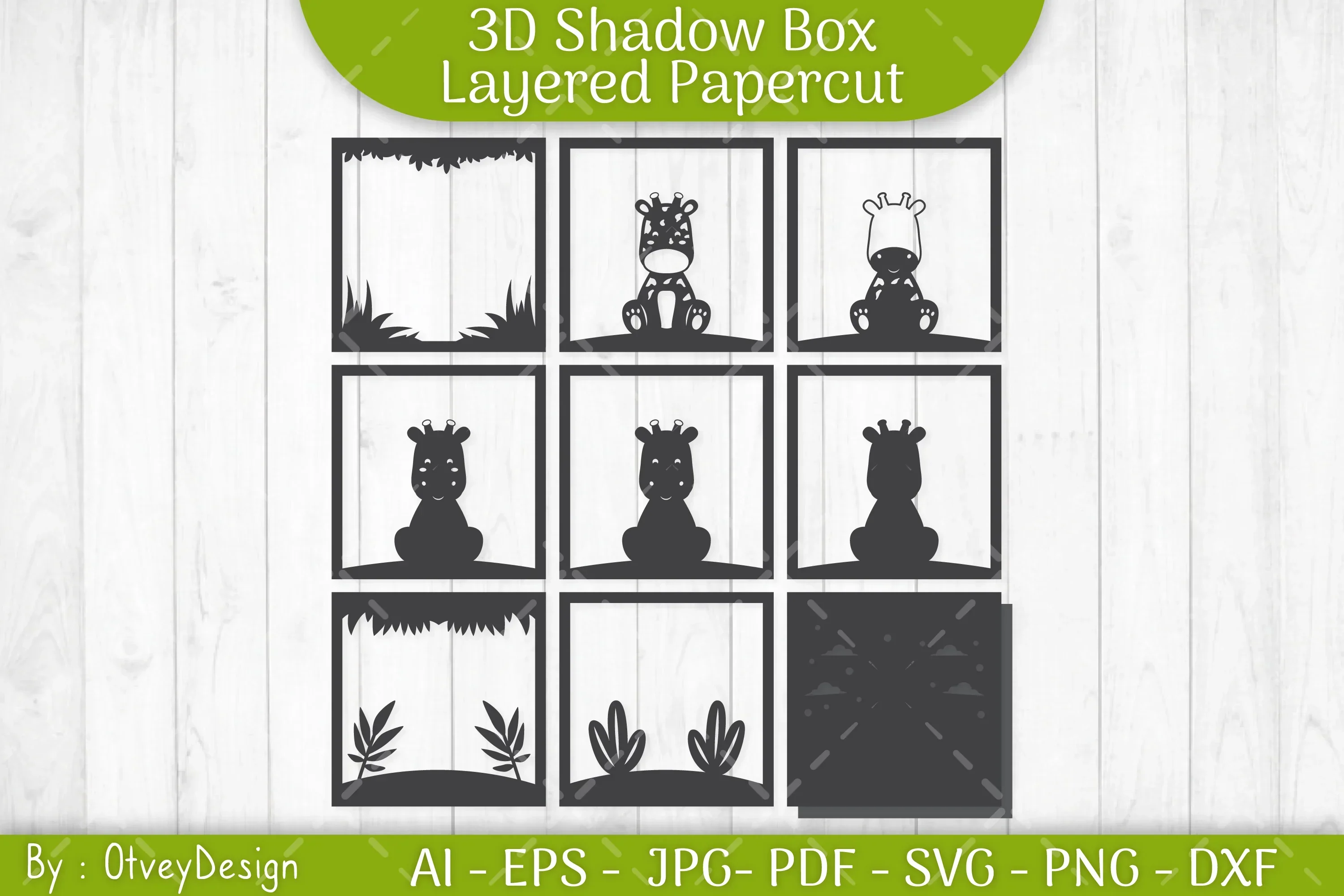 Giraffe Animals Shadow Box Layered Papercut SVG Bundle - Image 3