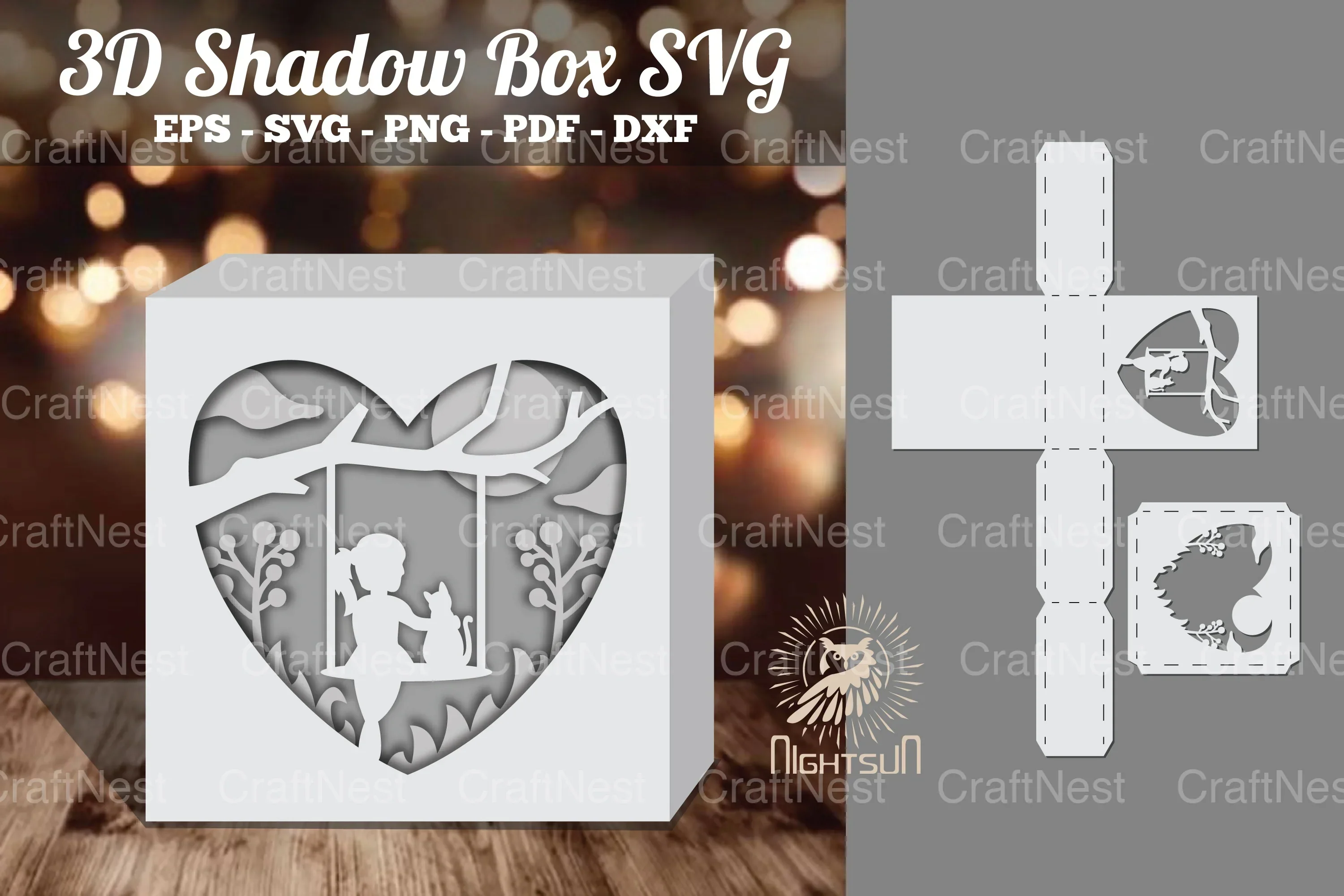 Girl and Cat 3D Papercut Shadow Box Clipart Bundle