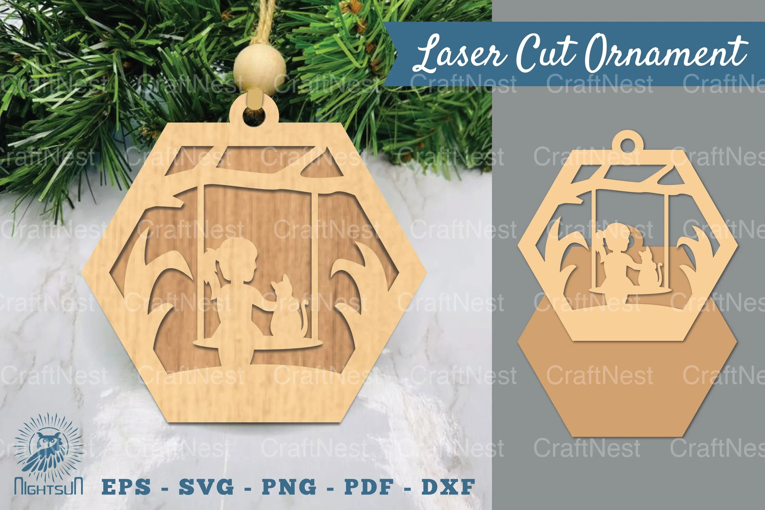 Girl and Cat Laser Cut Ornament Clipart Bundle