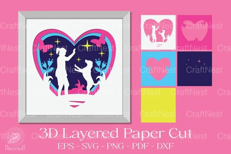 Girl and Dog 3D Layered Papercut Clipart Bundle