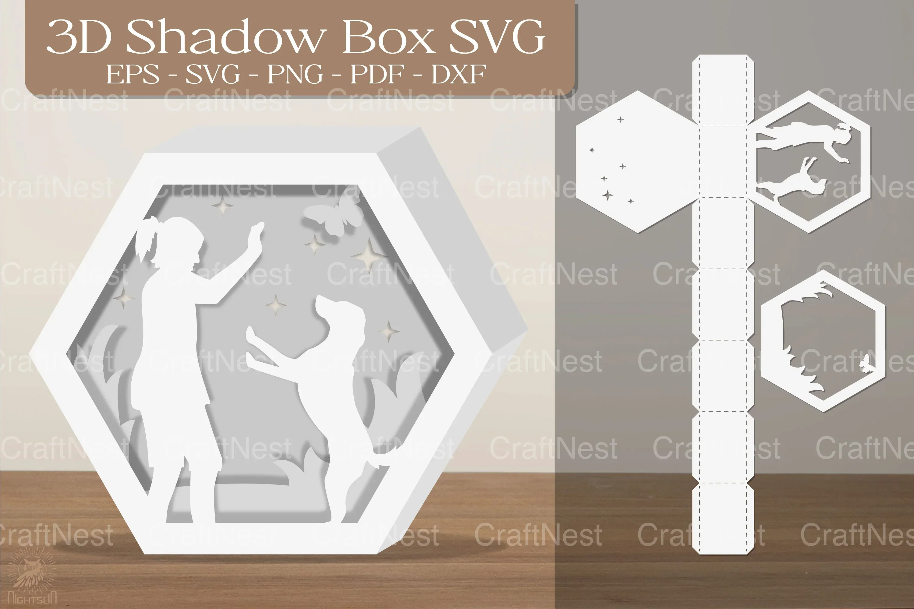 Girl and Dog 3D Shadow Box SVG Bundle