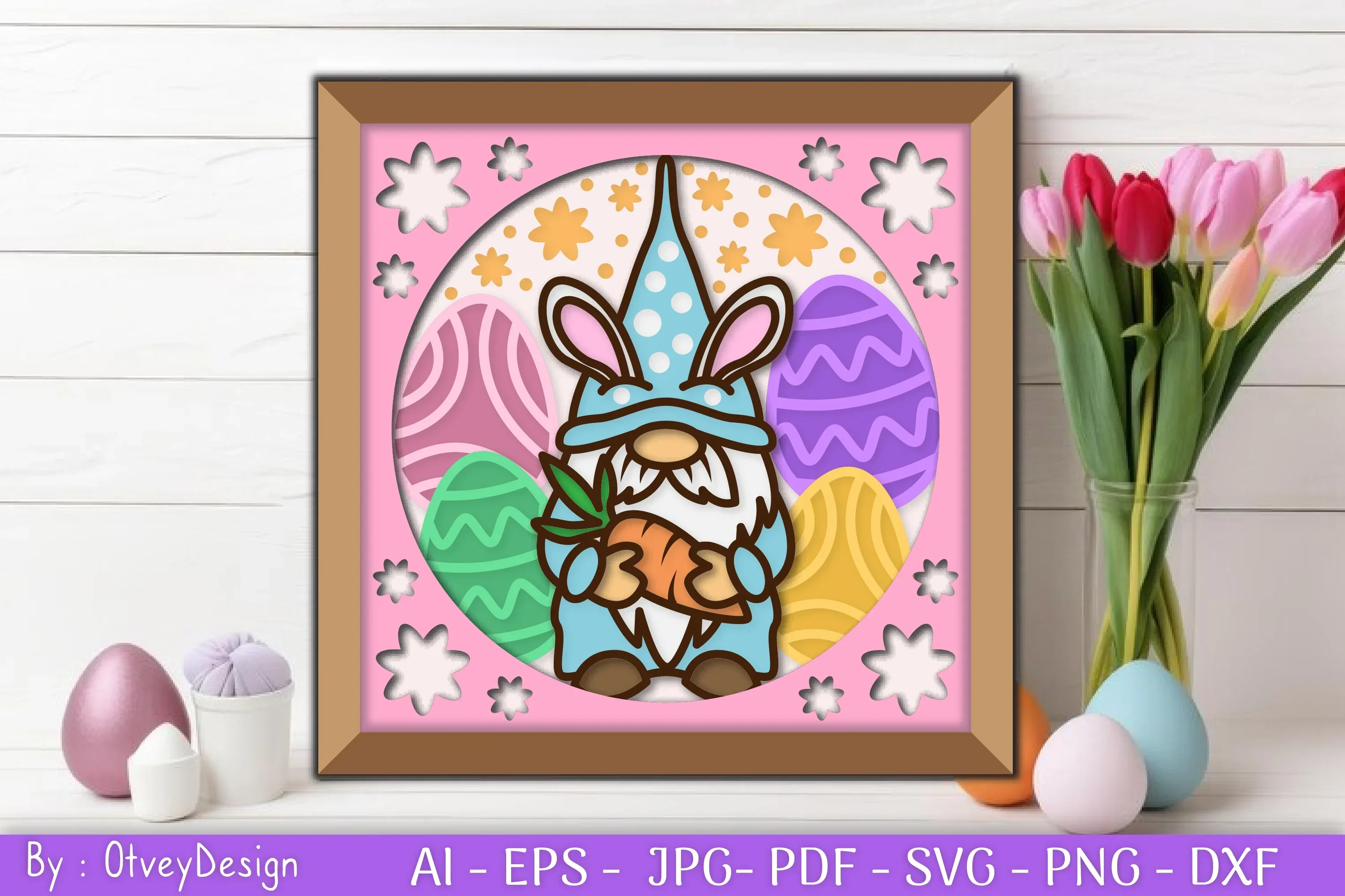 Gnome Easter 3D Shadow Box Layered Papercut SVG Bundle - Image 2