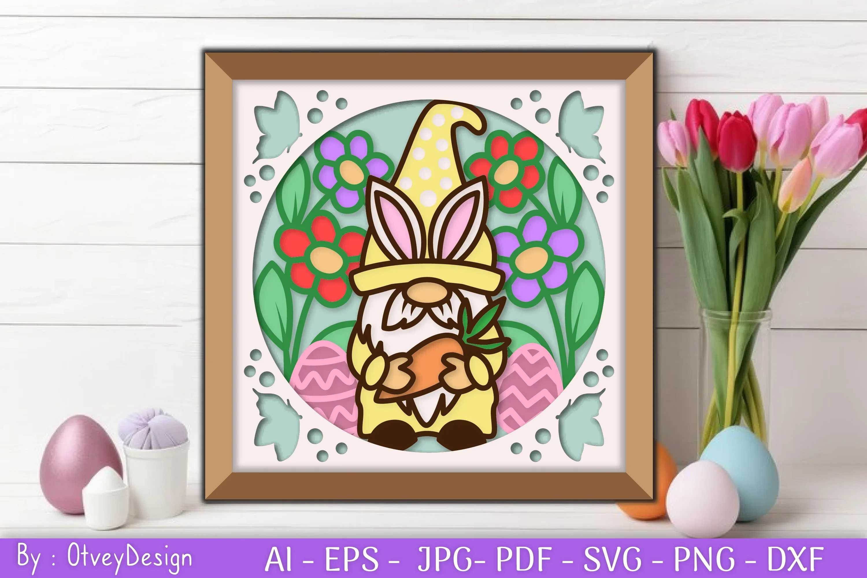Gnome Easter 3D Shadow Box Layered Papercut SVG Bundle - Image 2