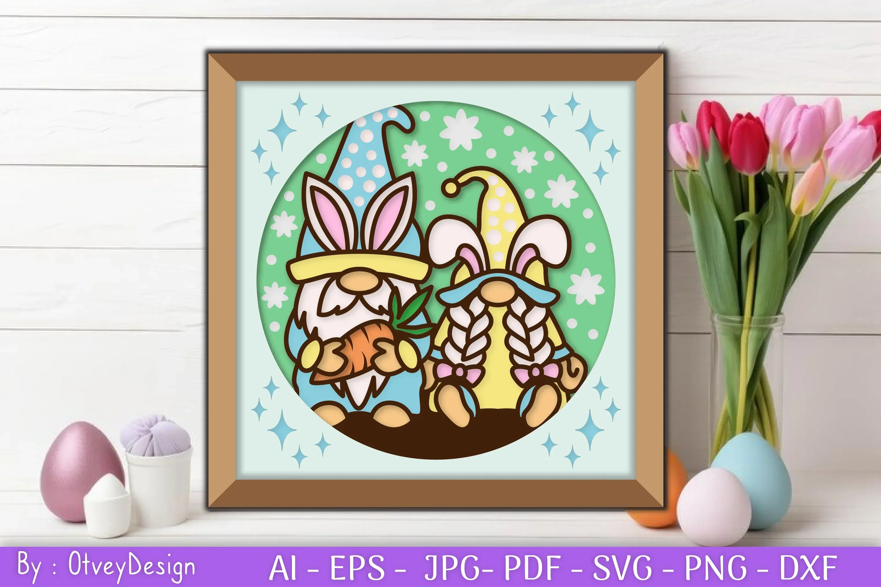 Gnome Easter 3D Shadow Box Layered Papercut SVG Bundle - Image 2