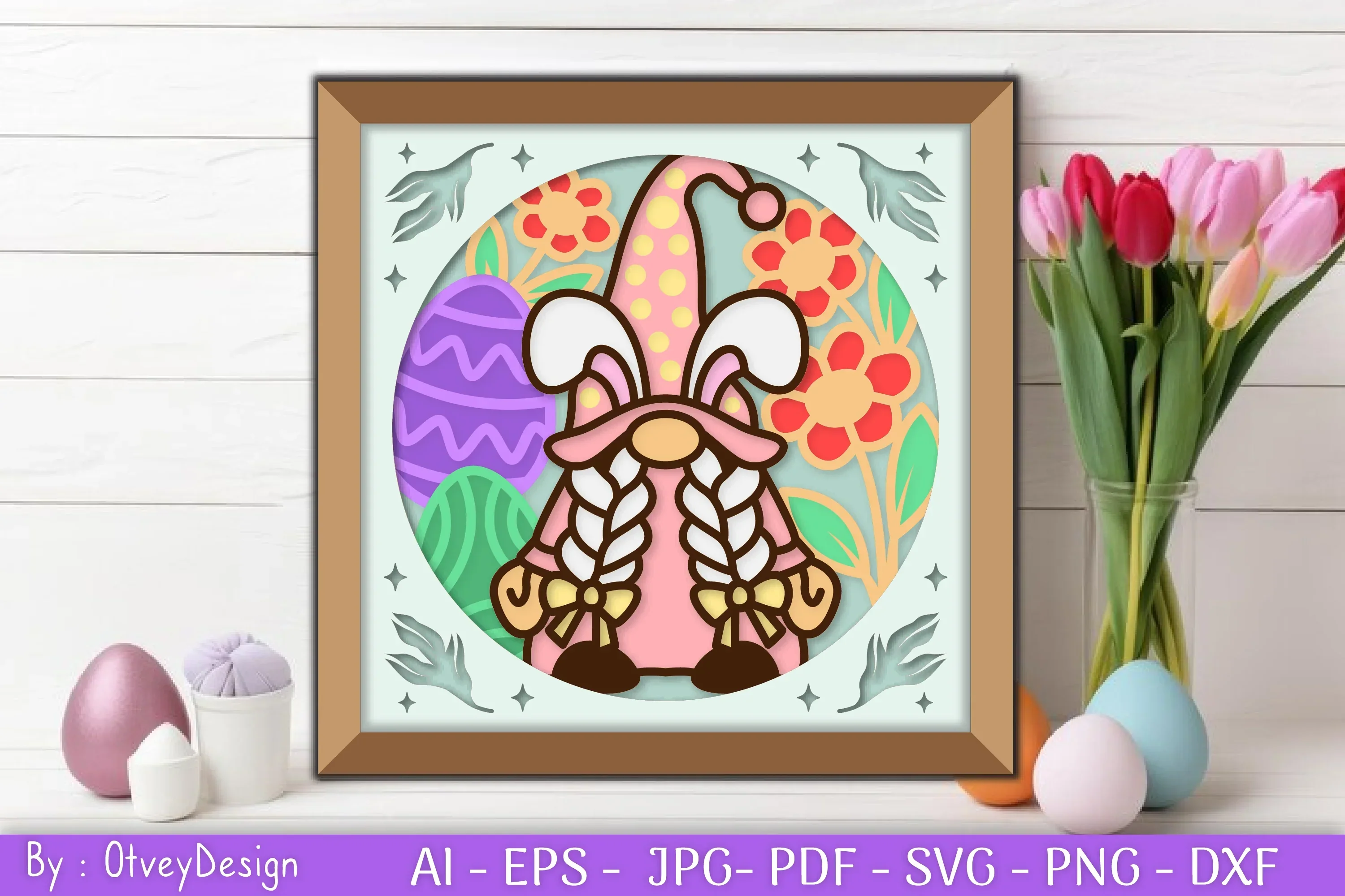 Gnome Easter 3D Shadow Box Papercut SVG Bundle - Image 2