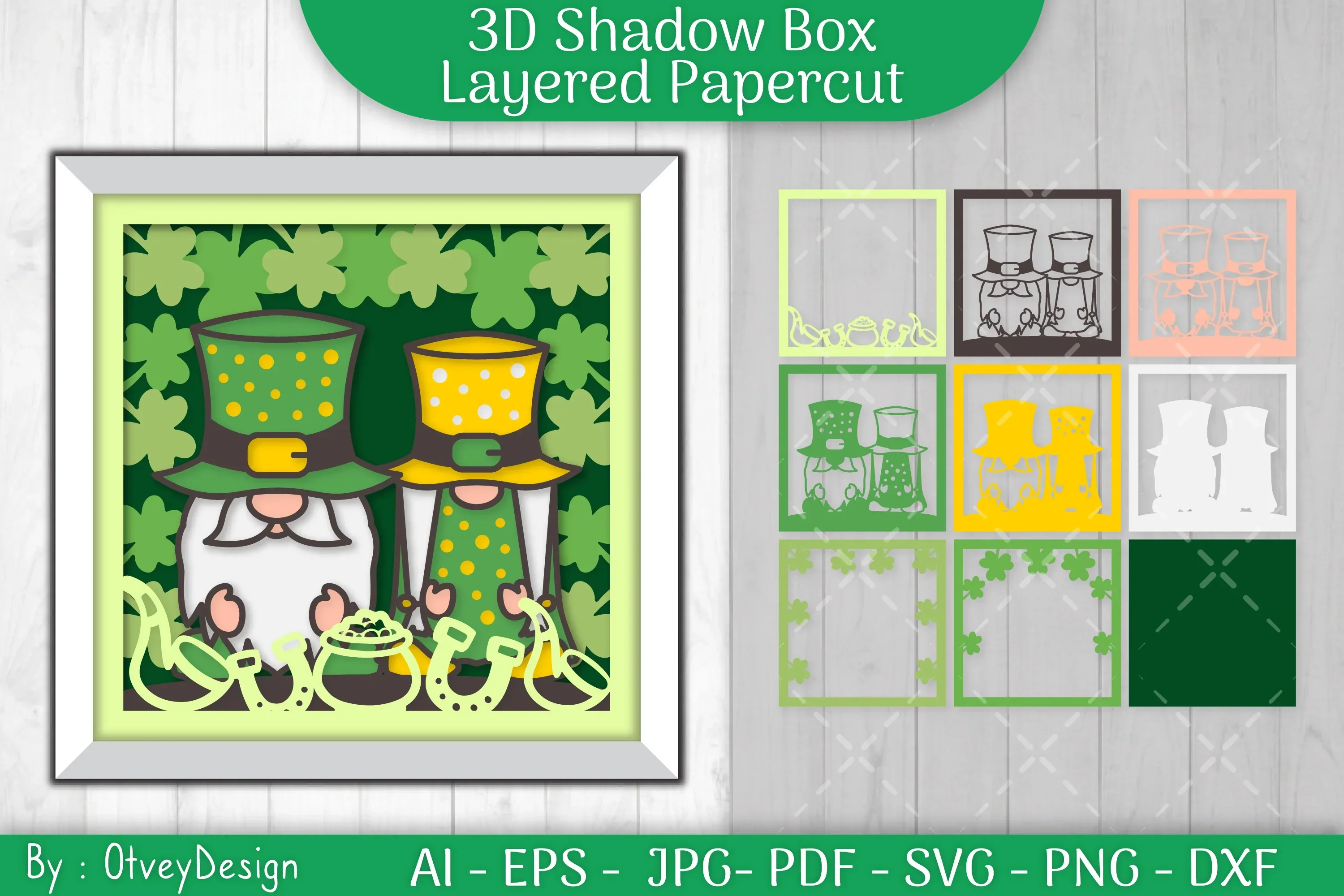 Gnome St. Patrick's Day Shadow Box SVG Bundle