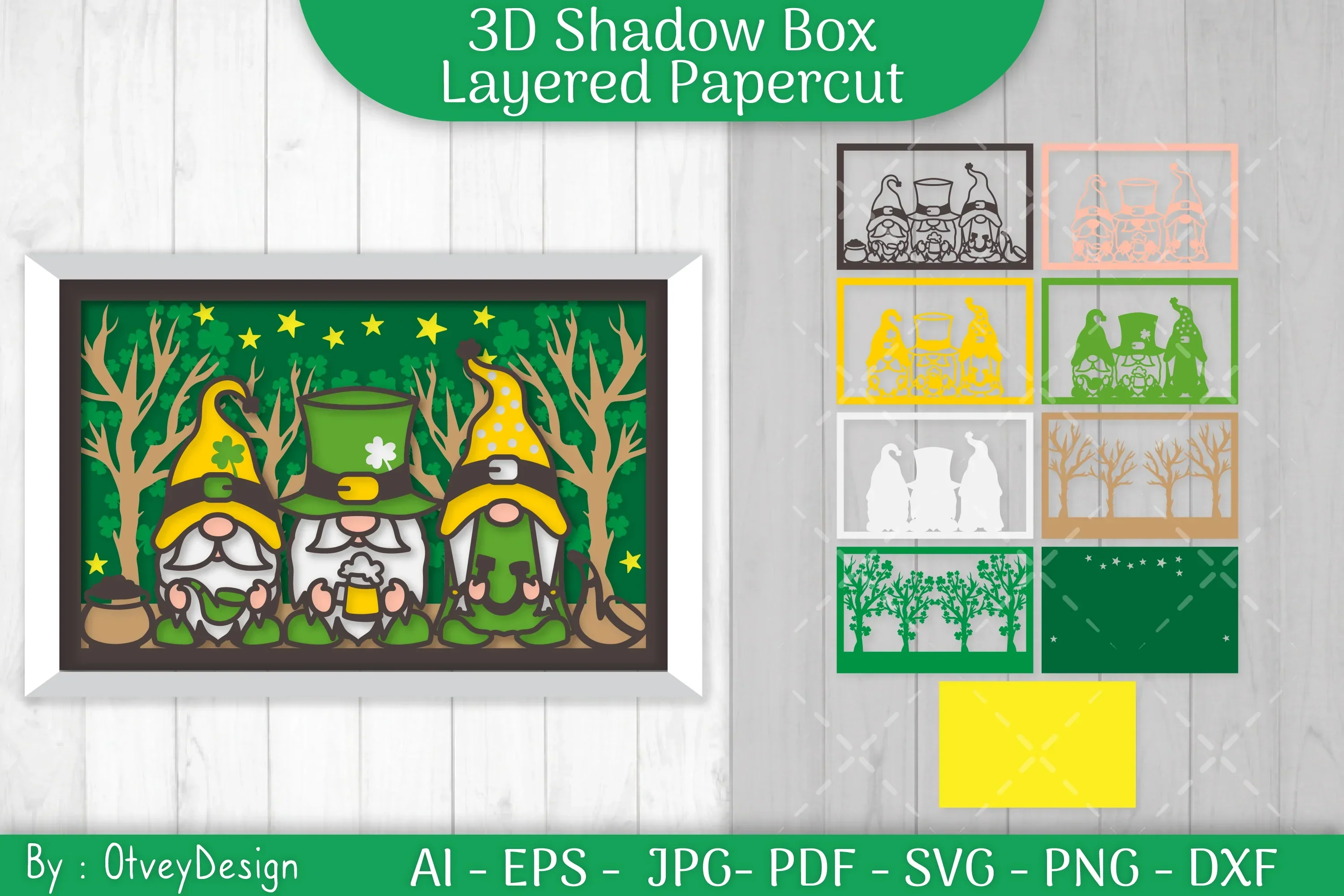 Gnome St. Patrick's Day Shadow Box SVG Bundle