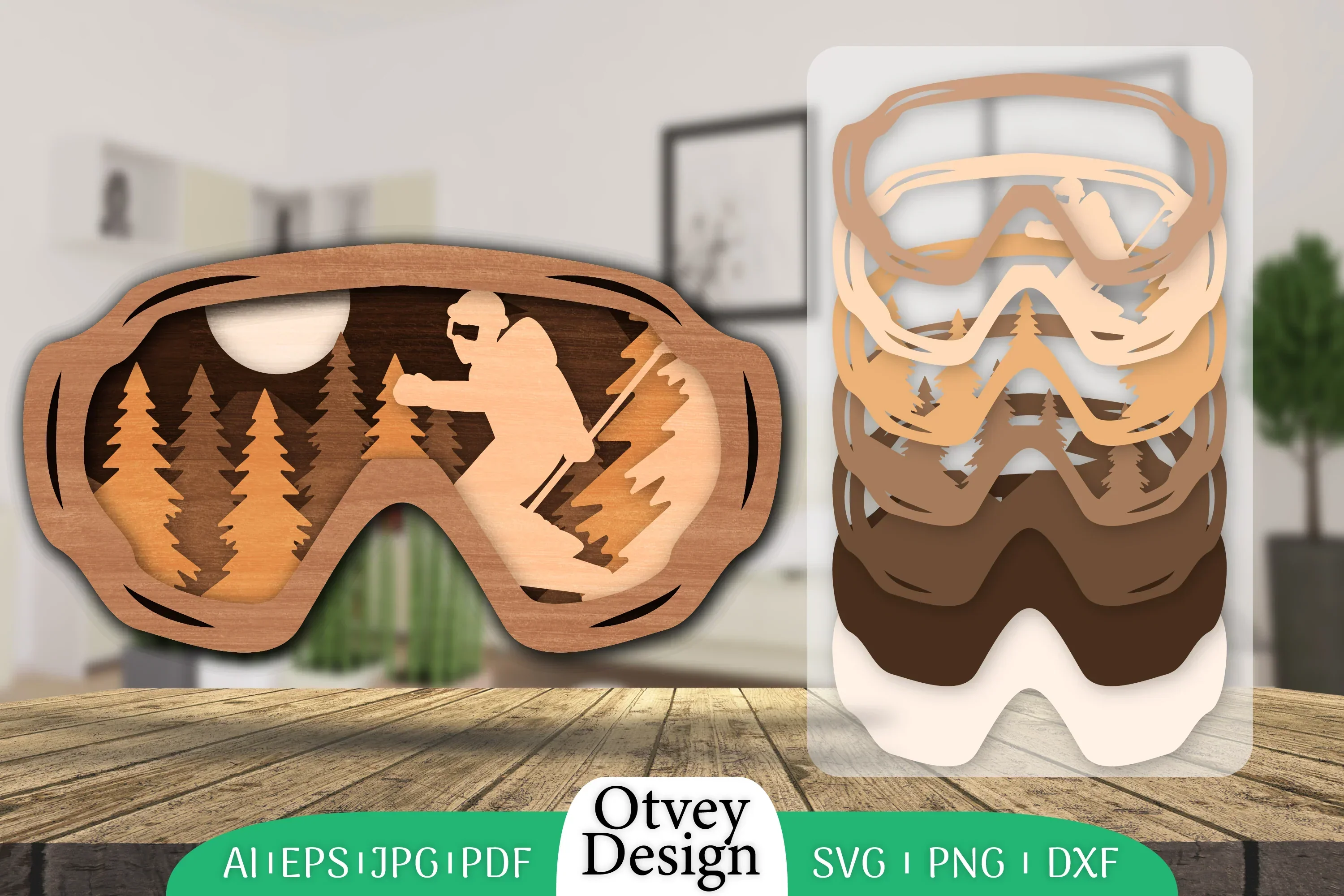 Goggles Ski Scene Layered Wall Art SVG Bundle