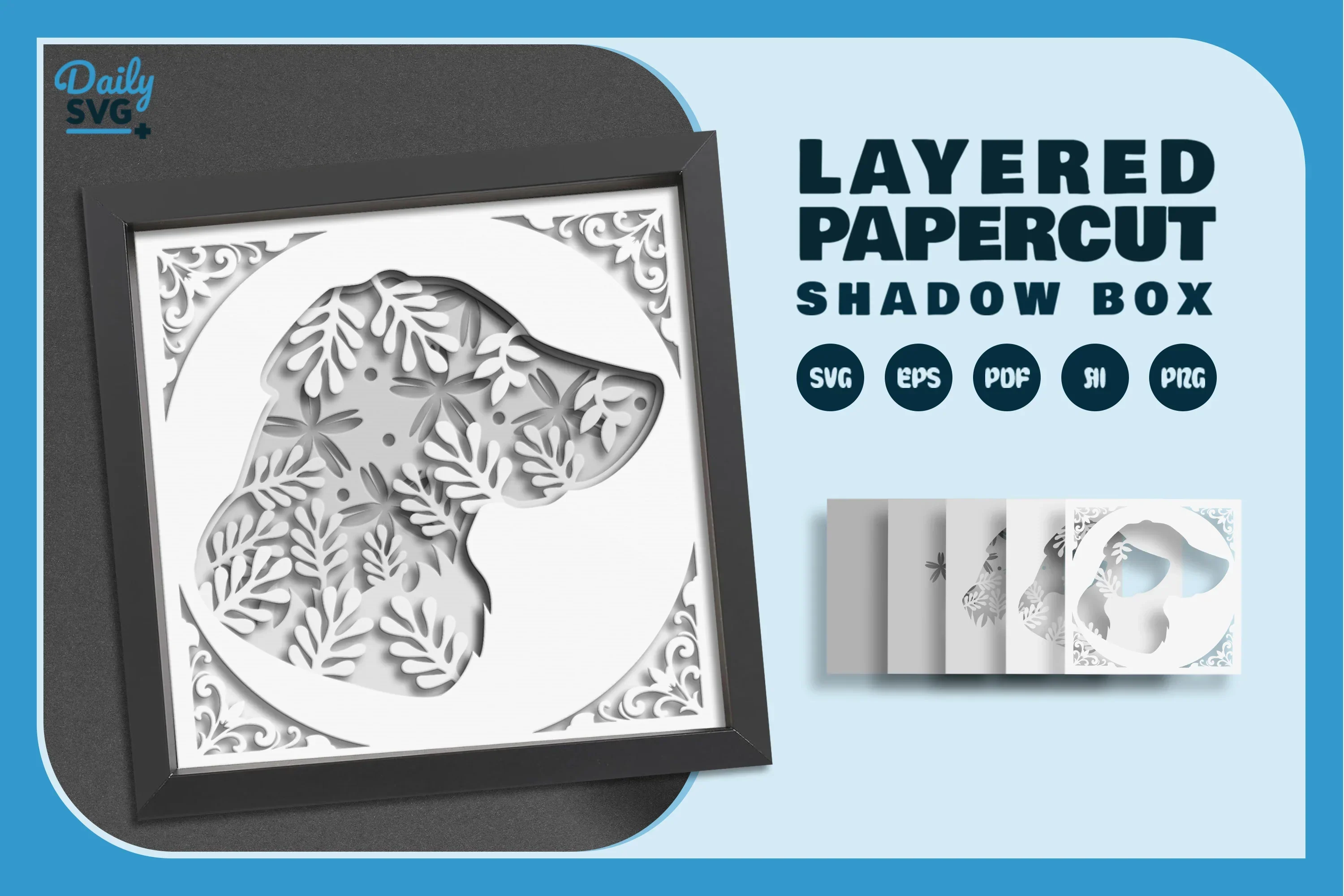 Golden Dog Head White Silhouette Papercut SVG Bundle - Image 2