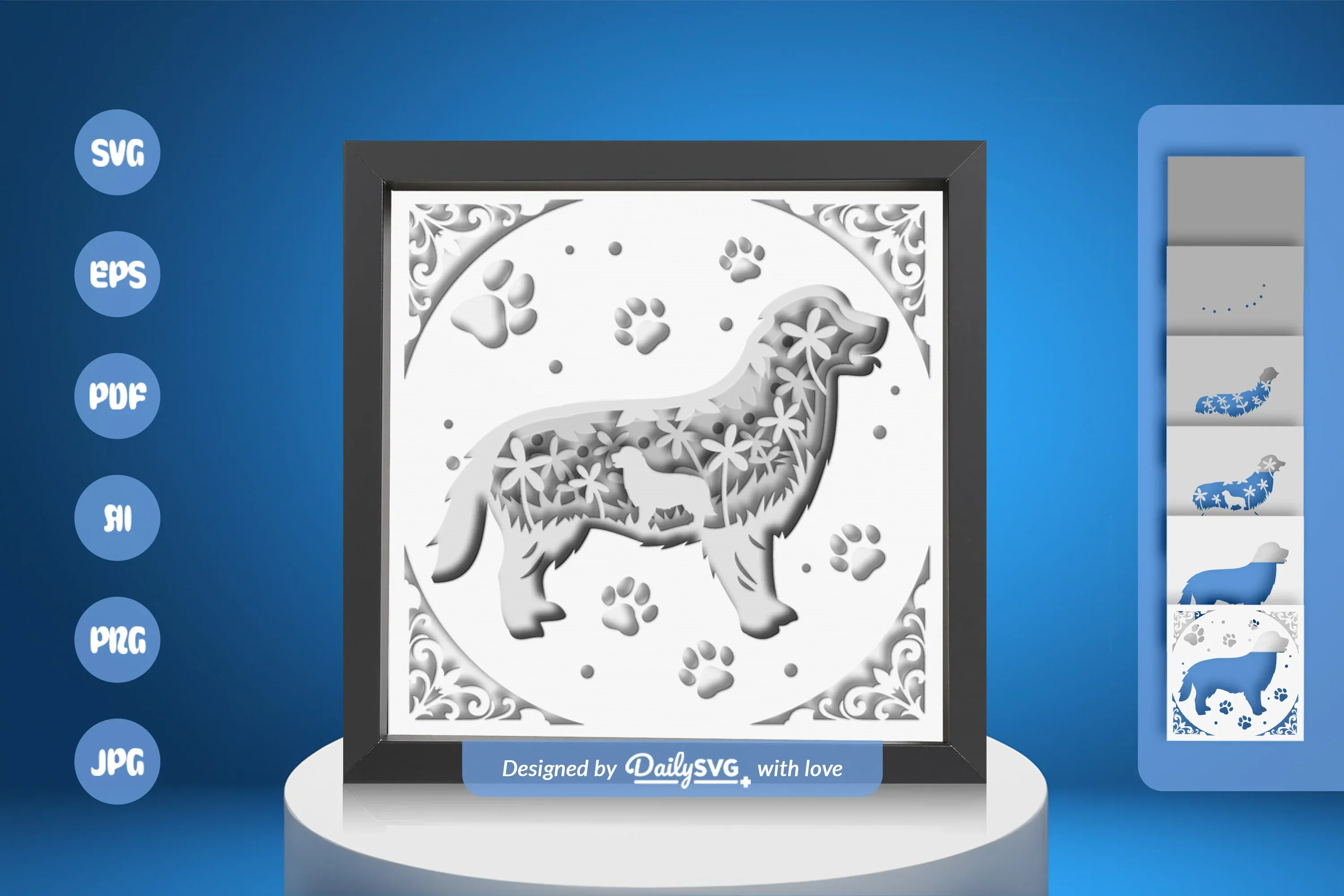 Golden Retriever Dog Silhouette Floral Papercut SVG Bundle