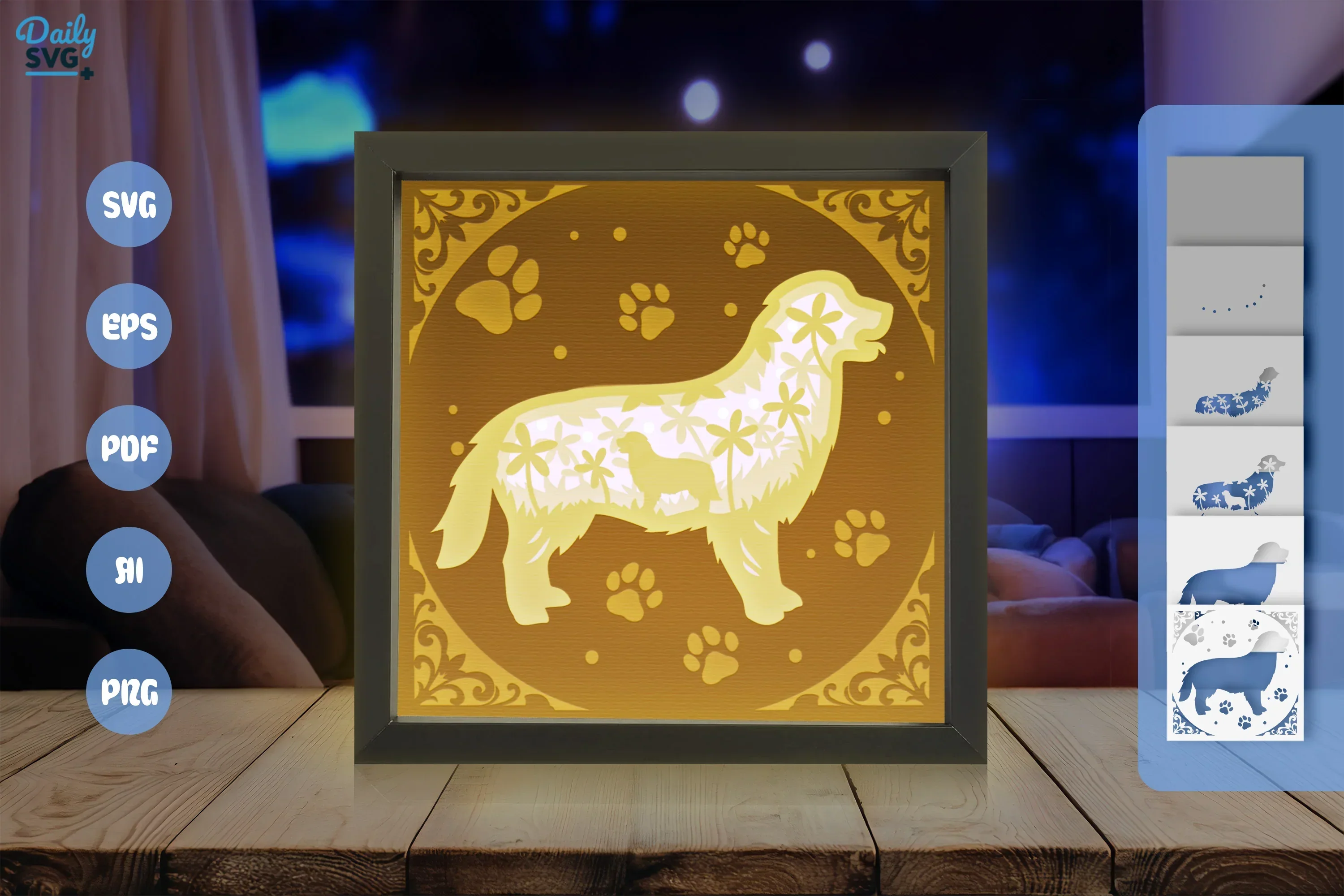 Golden Retriever Dog Silhouette Floral Papercut SVG Bundle - Image 3
