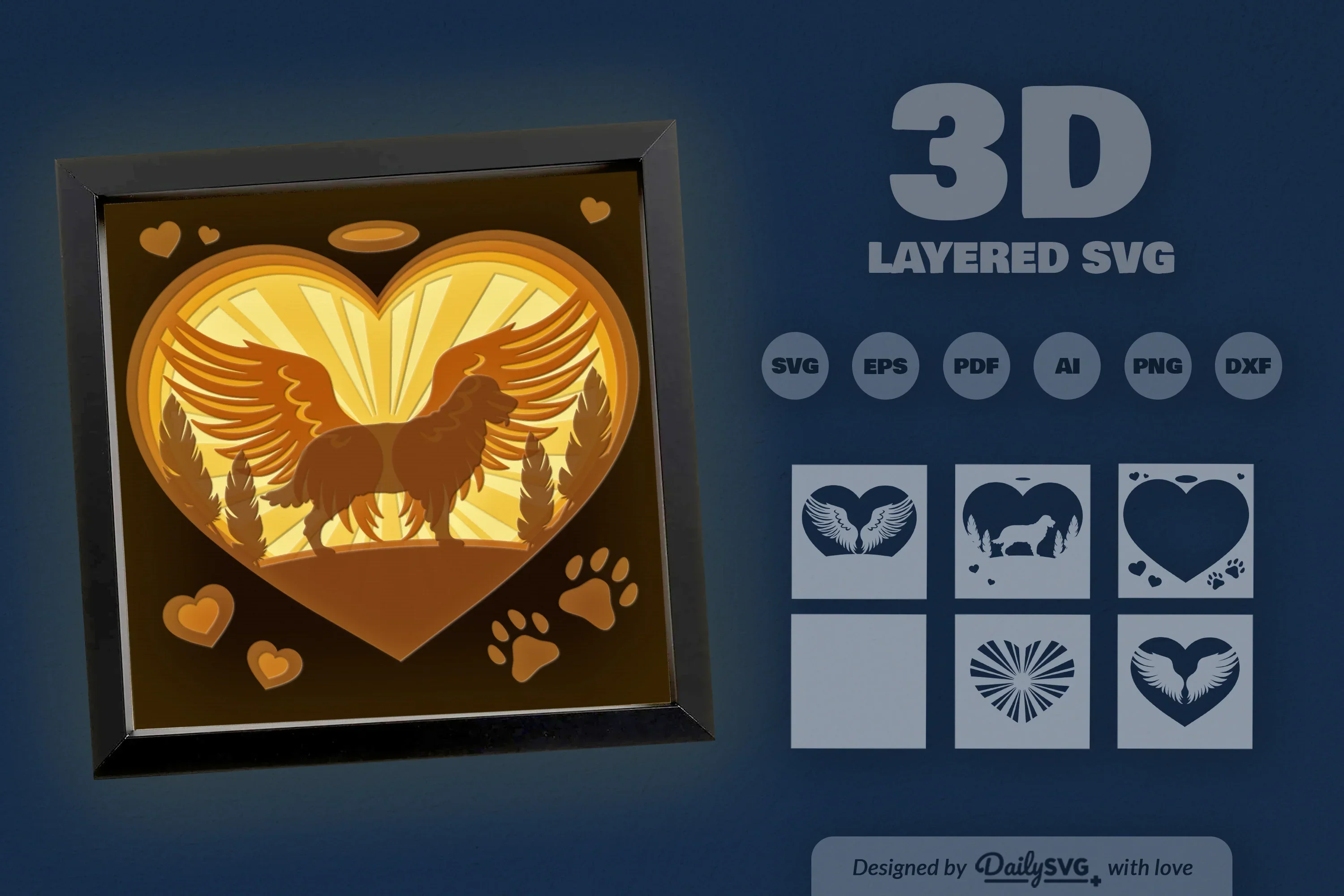 Golden Retriever Memorial Papercut SVG Bundle - Image 3