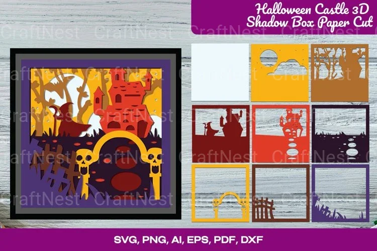 Halloween Castle 3D Shadow Box Cut SVG Bundle