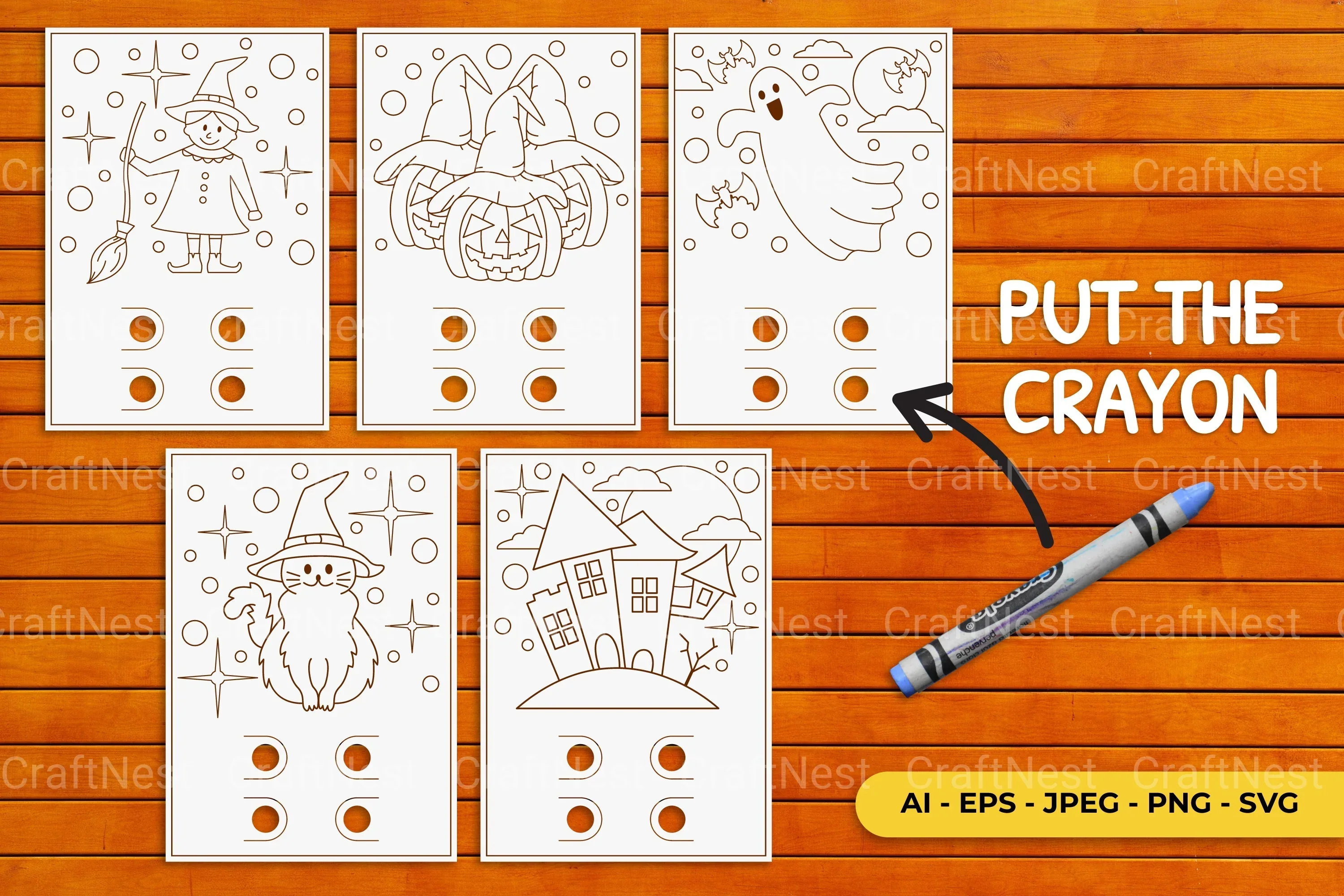 Halloween Coloring Card Bundle - SVG Clipart Collection - Image 2