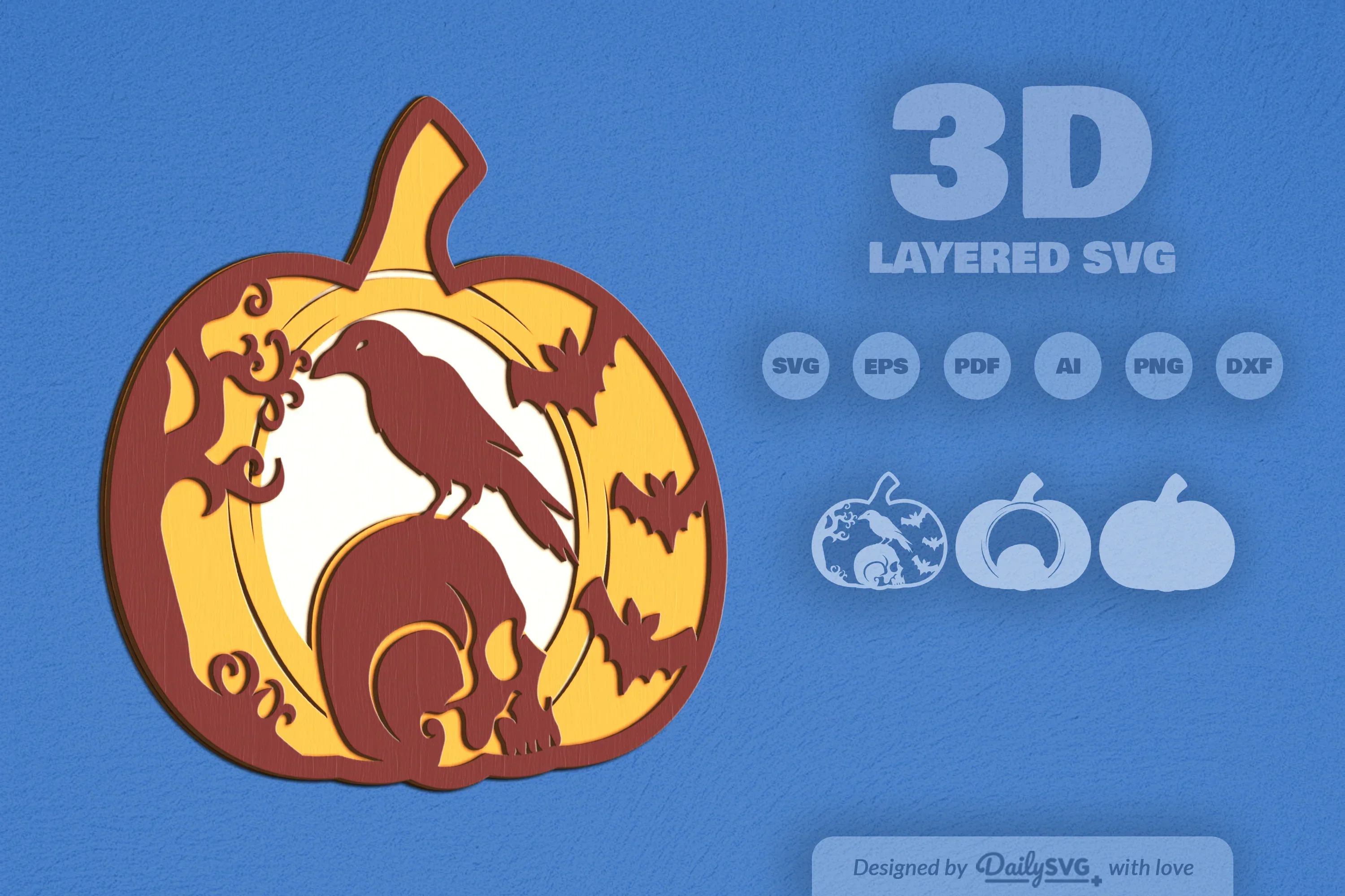 Halloween Crow Pumpkin Laser Cut SVG Bundle - Image 2