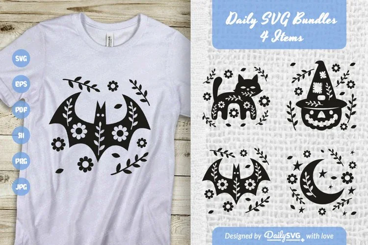 Halloween Folk Art Clipart SVG Bundle - 4 Items