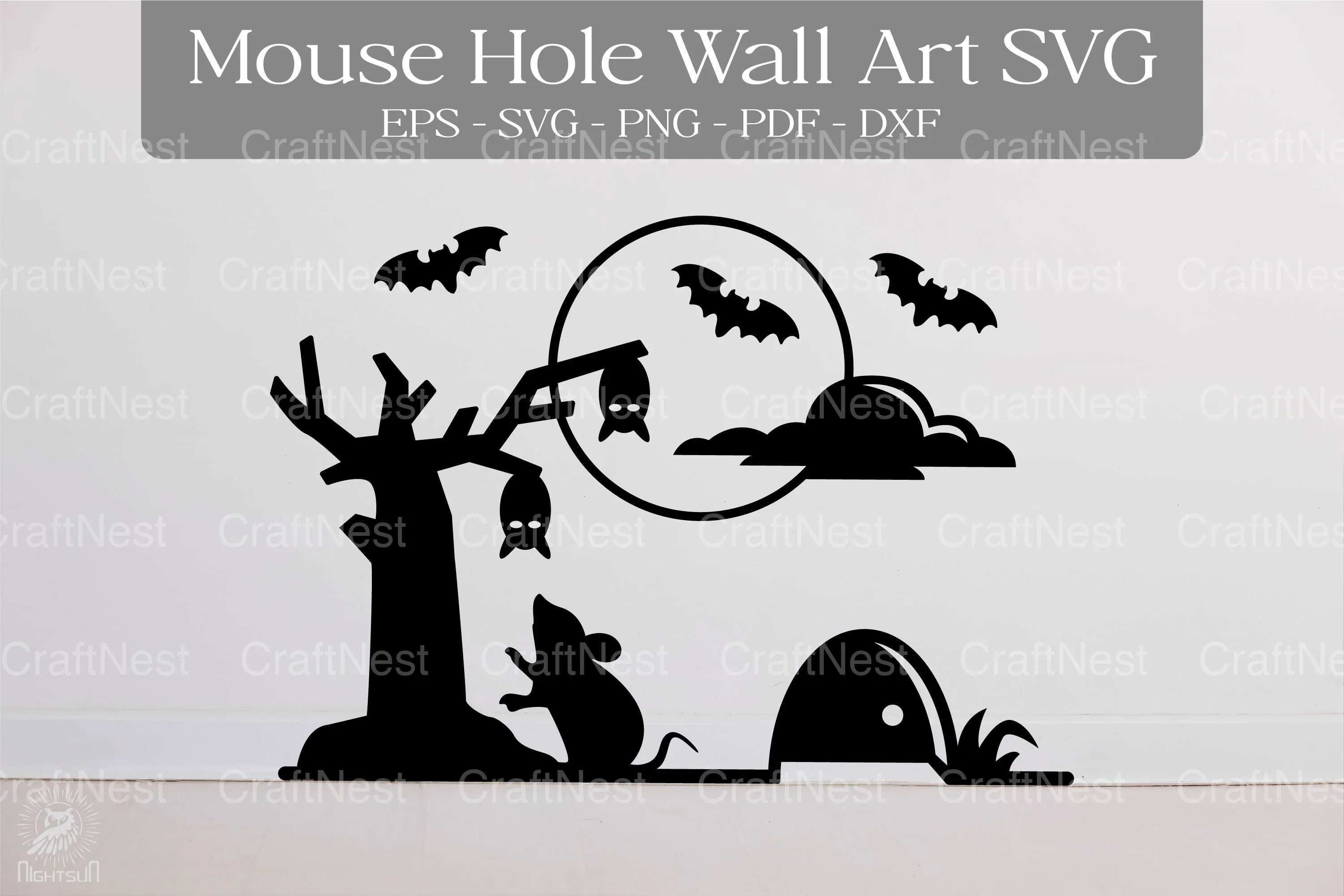 Halloween Mouse Hole Wall Art Sticker Clipart Bundle