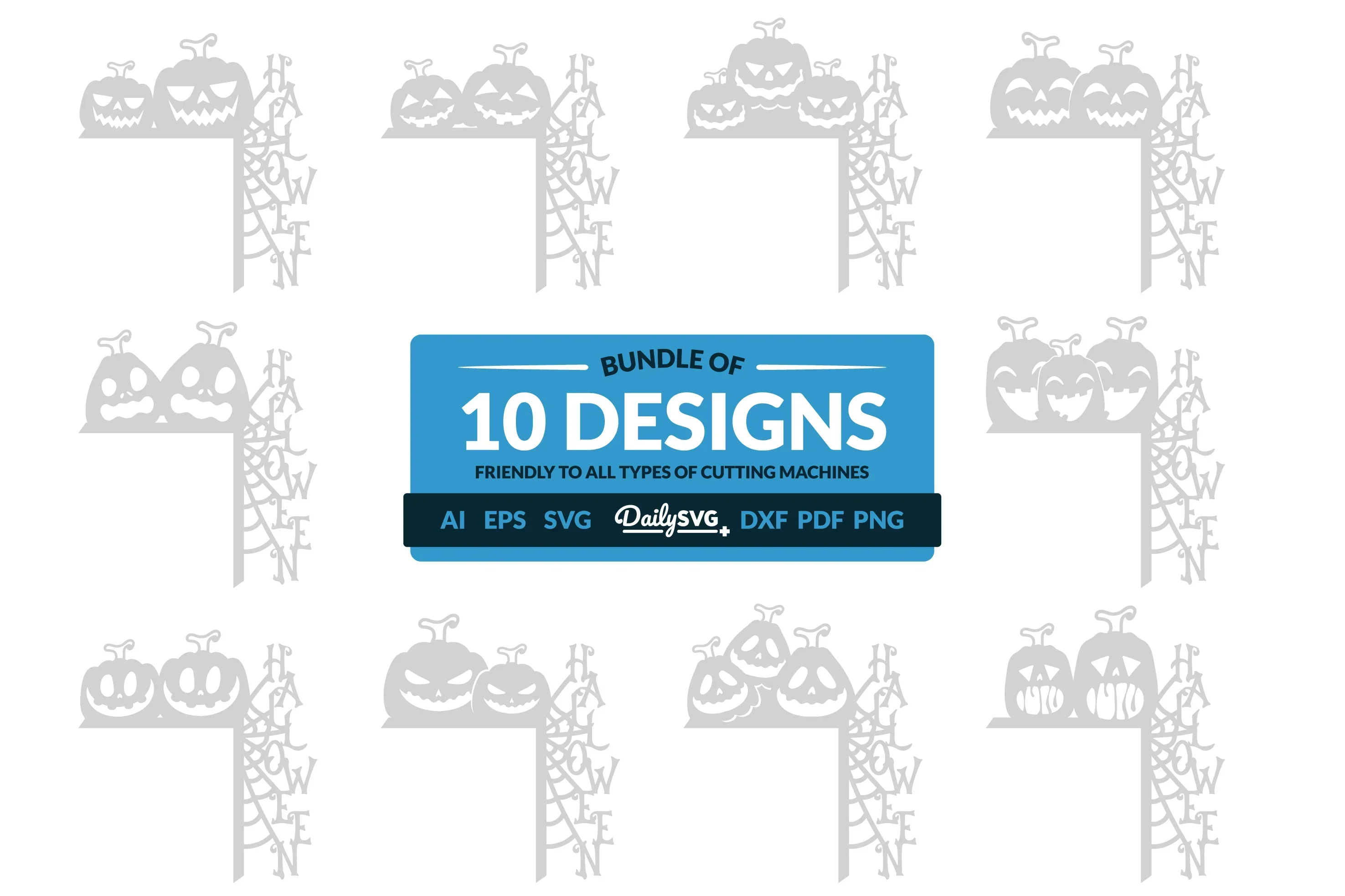 Halloween Pumpkin Door Corner Laser Cut Clipart SVG Bundle
