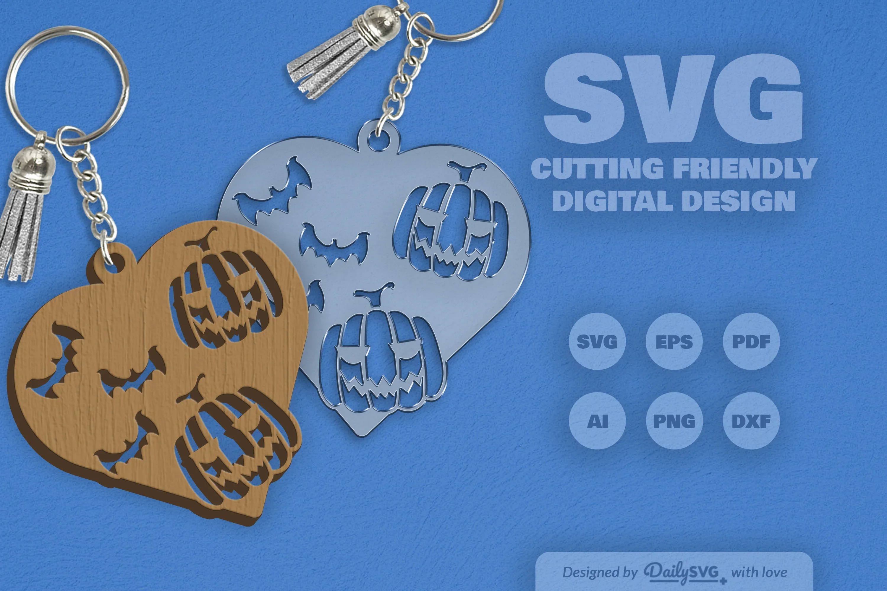 Halloween Pumpkin Heart Keychain Clipart SVG Bundle - Image 2
