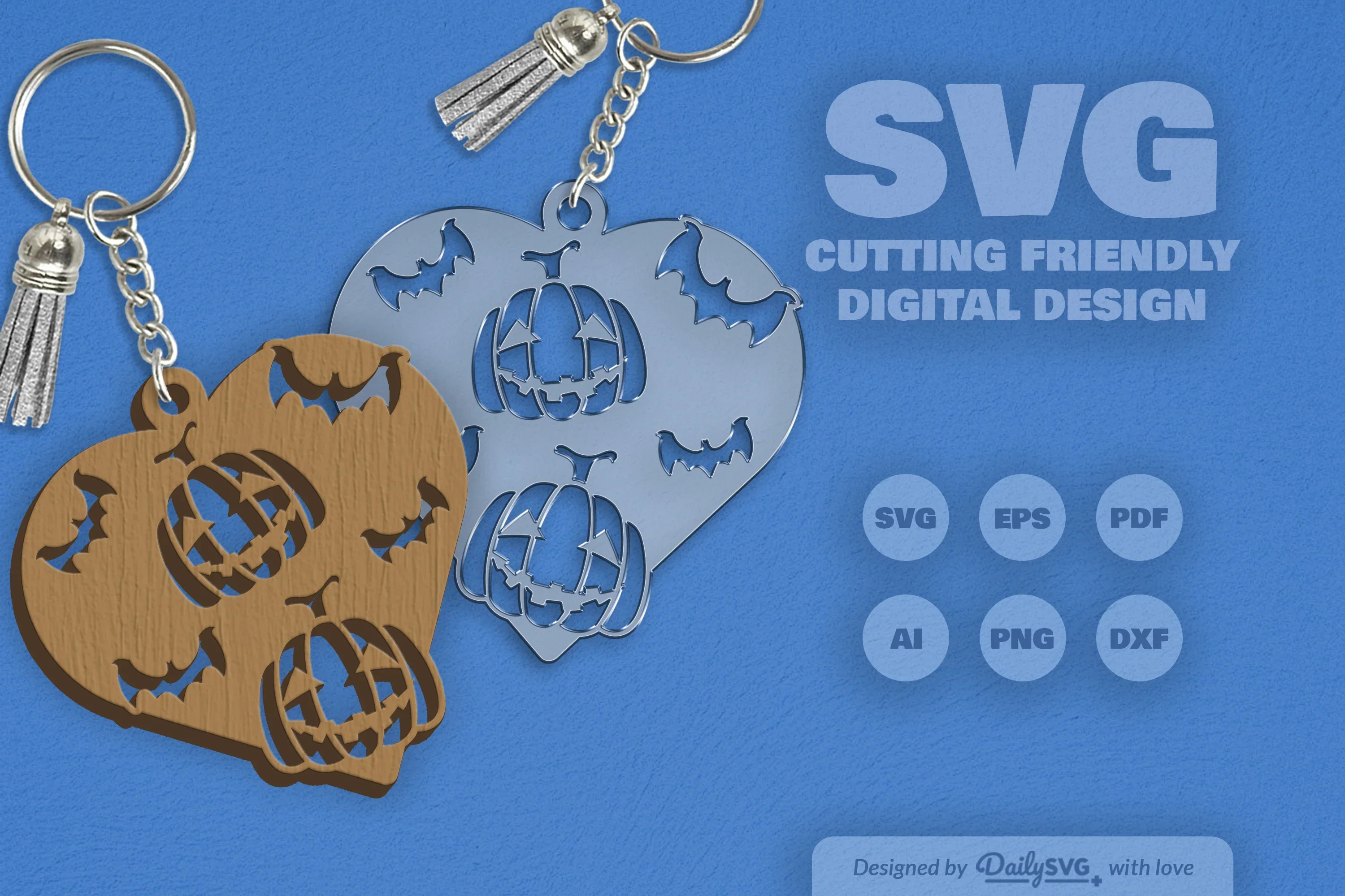 Halloween Pumpkin Heart Keychain Clipart SVG Bundle - Image 3