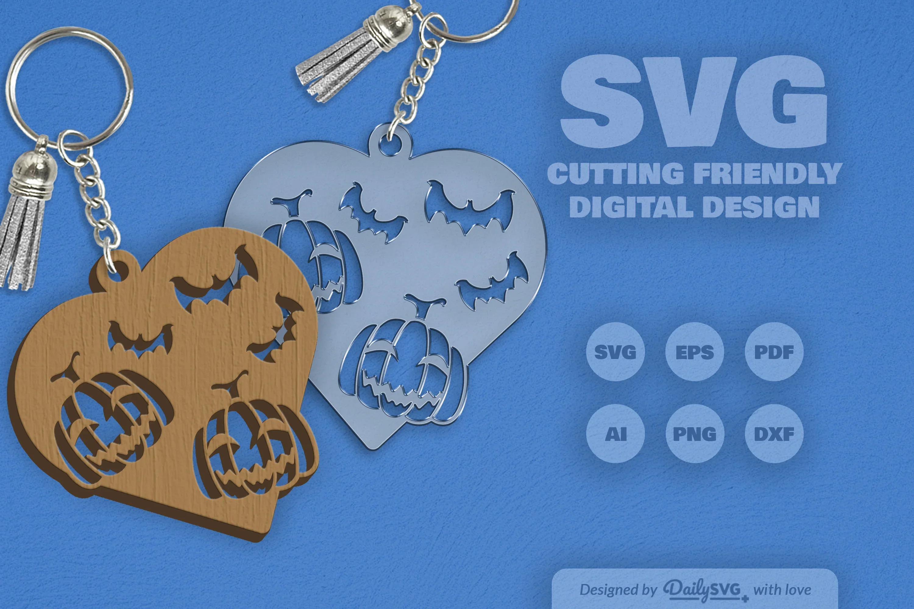 Halloween Pumpkin Heart Keychain Clipart SVG Bundle - Image 5