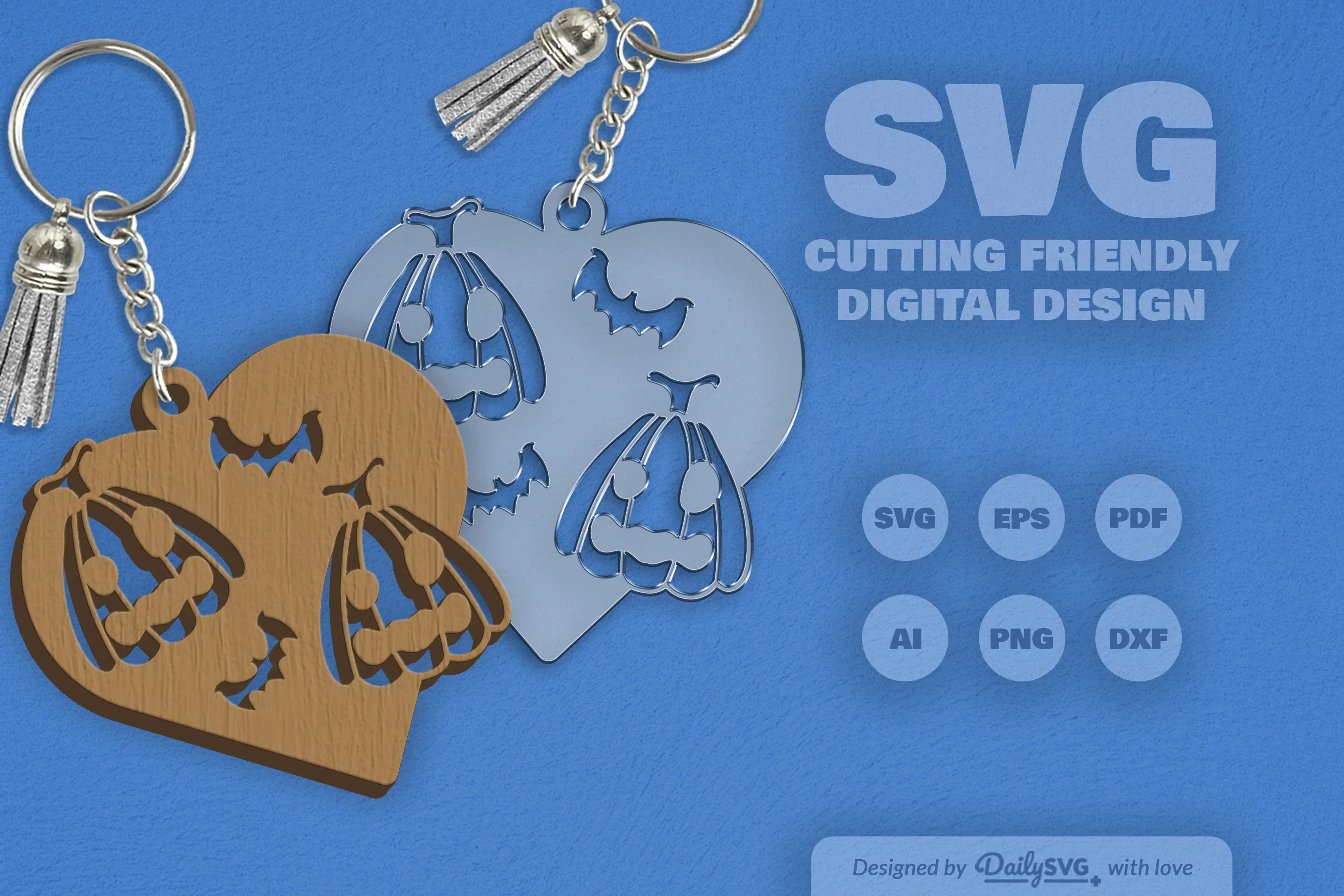 Halloween Pumpkin Heart Keychain Clipart SVG Bundle - Image 6